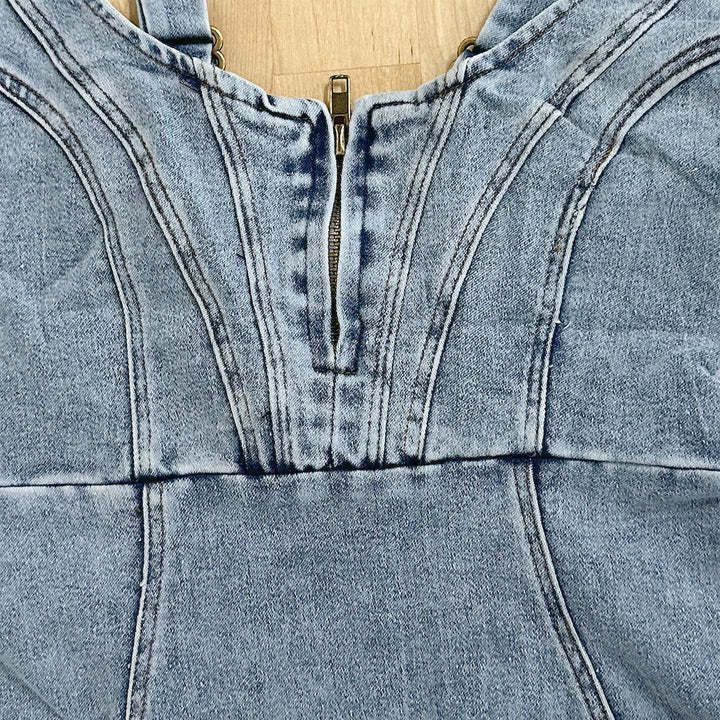 Neues Jeanskleid mit U-Ausschnitt und Hosenträgern für den Sommer, lässig, eng anliegend, Slim Fit, Kleider mit Schlitzdesign, Damenbekleidung