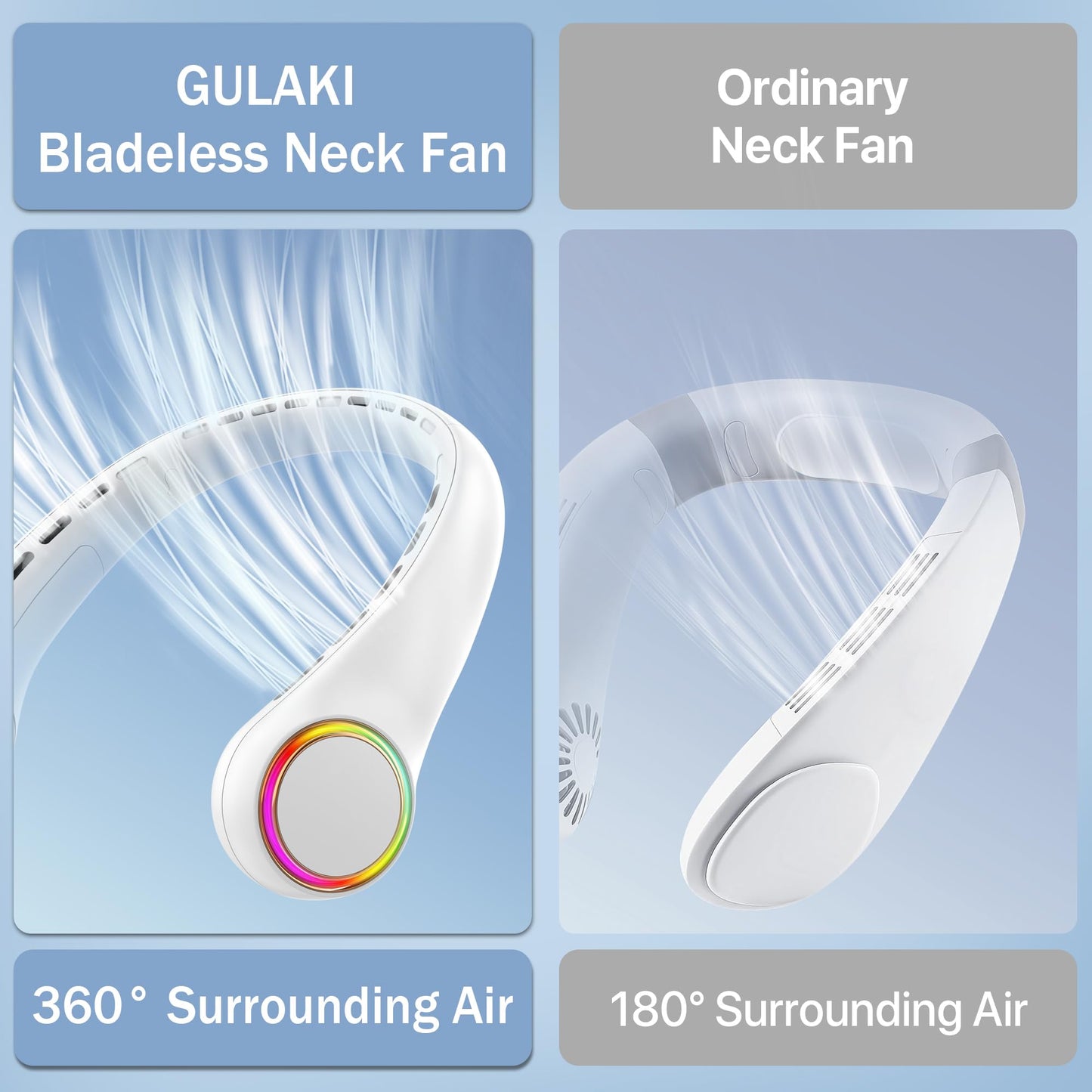 Neck fan, Portable Fan with 5-17H Lifespan, 4000mAh Neck fan air conditioner with 3 Adjustable Speeds and 64 Cool Lights, Rechargeable Neck Fan, Hands-Free Cooling fan for Summer (Black)