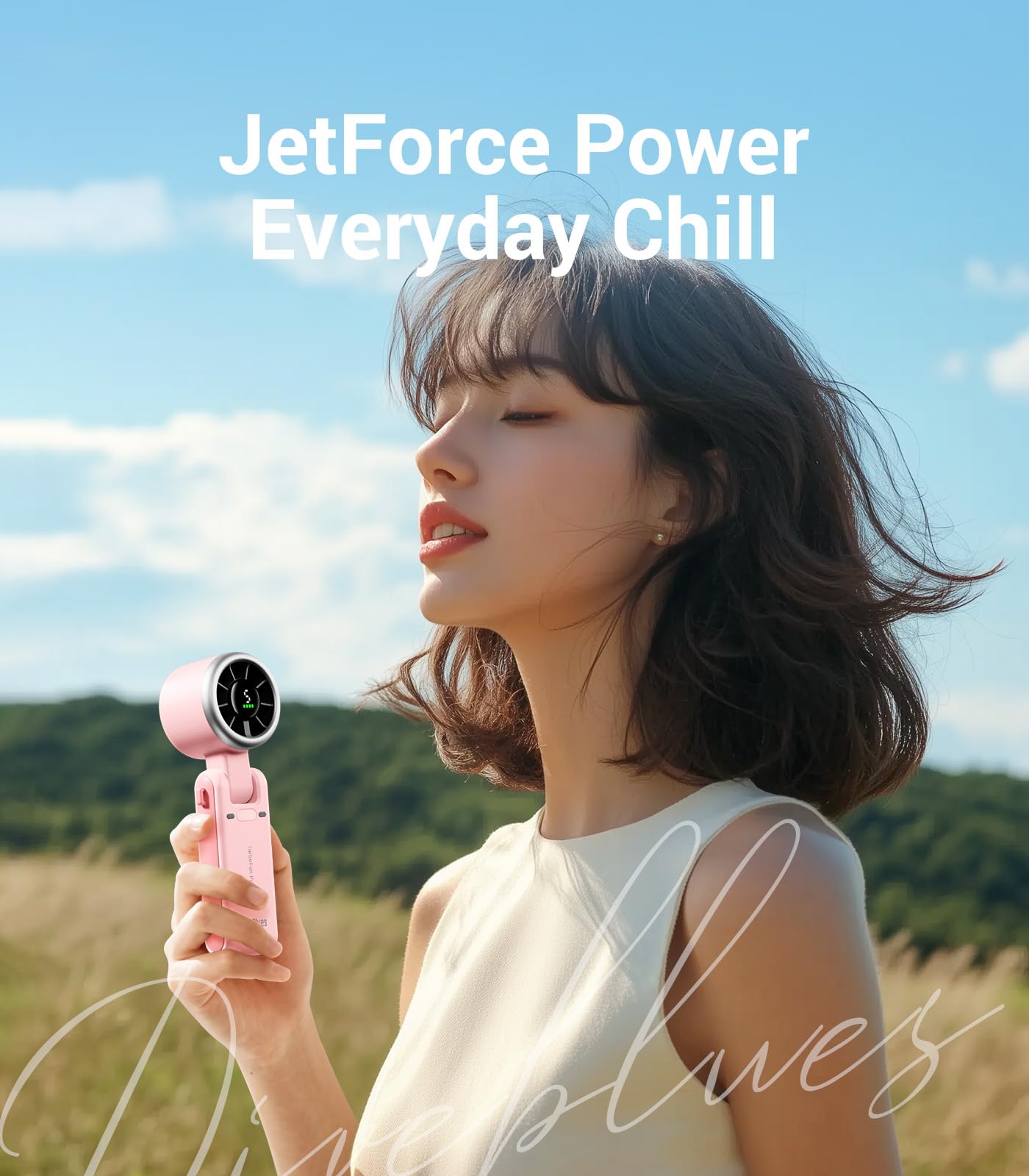 Diveblues Portable Handheld Turbo Fan, 5 Gear Wind, Battery Operated, Up to 12 Working Hours, 3 IN 1 Hand Fan with Air Turbo Tech Cooling Fan for Outdoor Activities, Travel, Working, Silvery white