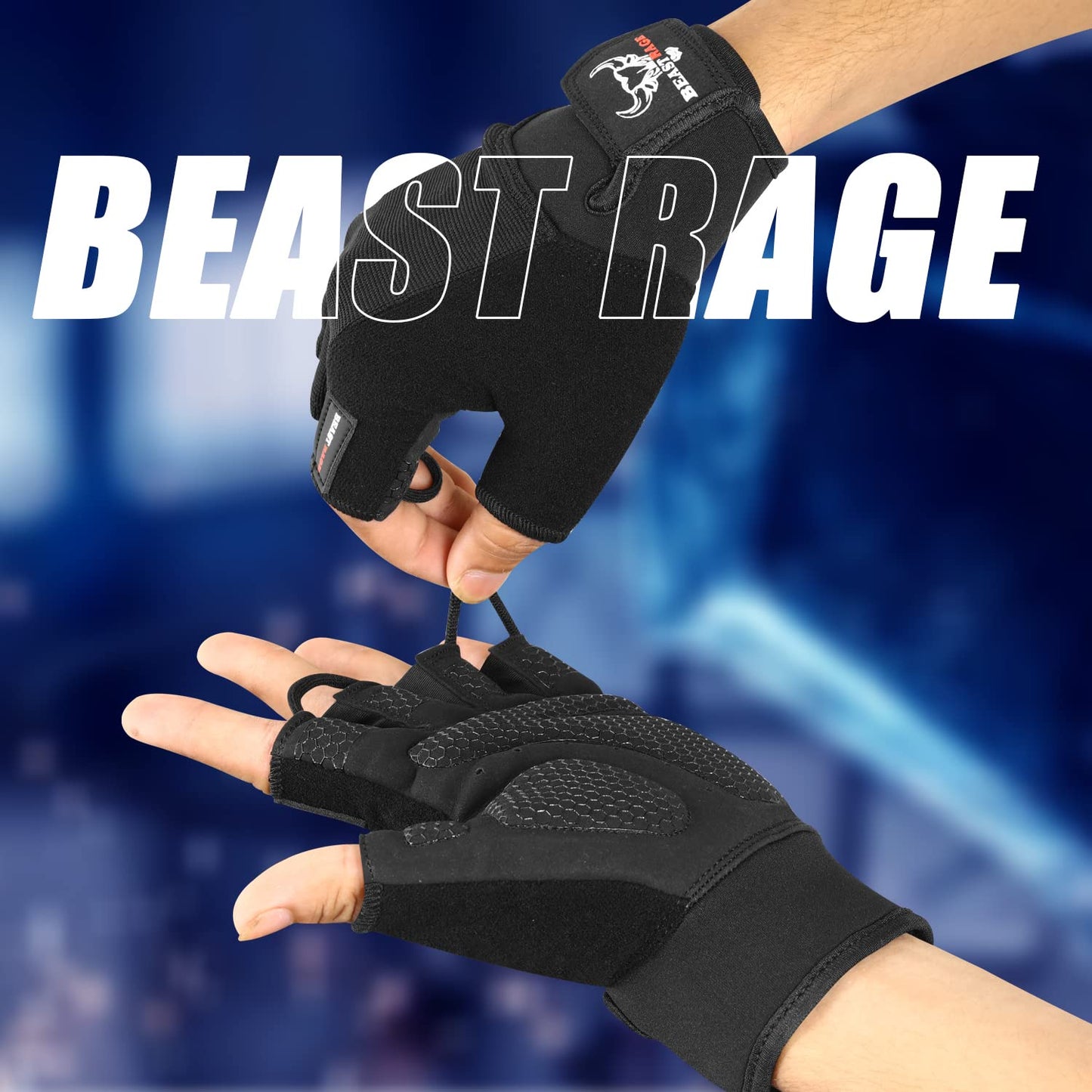 BEAST RAGE Fitness-Handschuhe für Training, rutschfest,gepolsterte Handfläche,Halbfinger-Workout,Gewichtheben-Handschuhe, Radfahren, Crossfit,Krafttraining (Black, L)