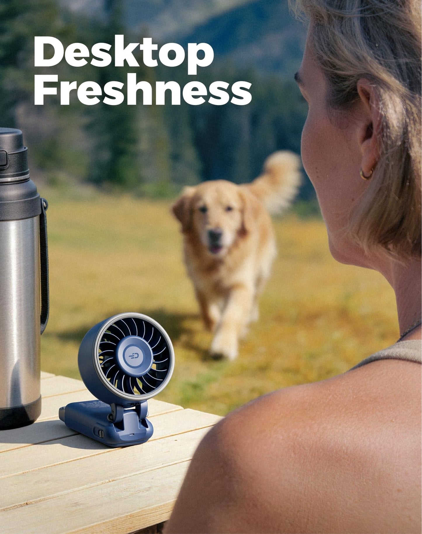 Diveblues Portable Handheld Fan D6036 Cream | 7.4m/s High Speed Turbo, 180° Foldable 4-in-1, Personal Neck Fan with Carabiner Clip, 100 Speed Stepless Control