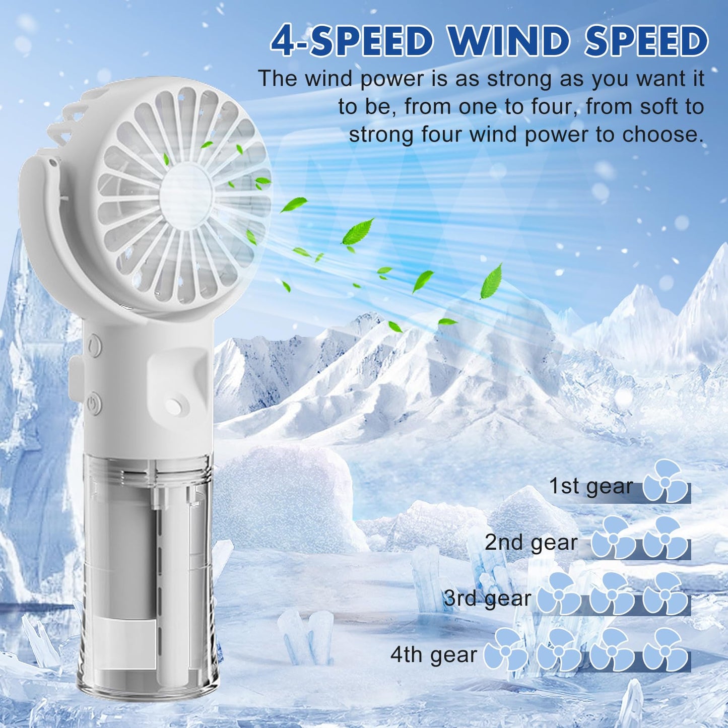 Handventilator mit Wasserkühlung, Tragbarer Handventilator USB Wiederaufladbarer, 4 Geschwindigkeiten, Mini Ventilator mit Wasserkühlung Hand, Ventilator Akku Hand Fan für Reisen Büro (Lila)