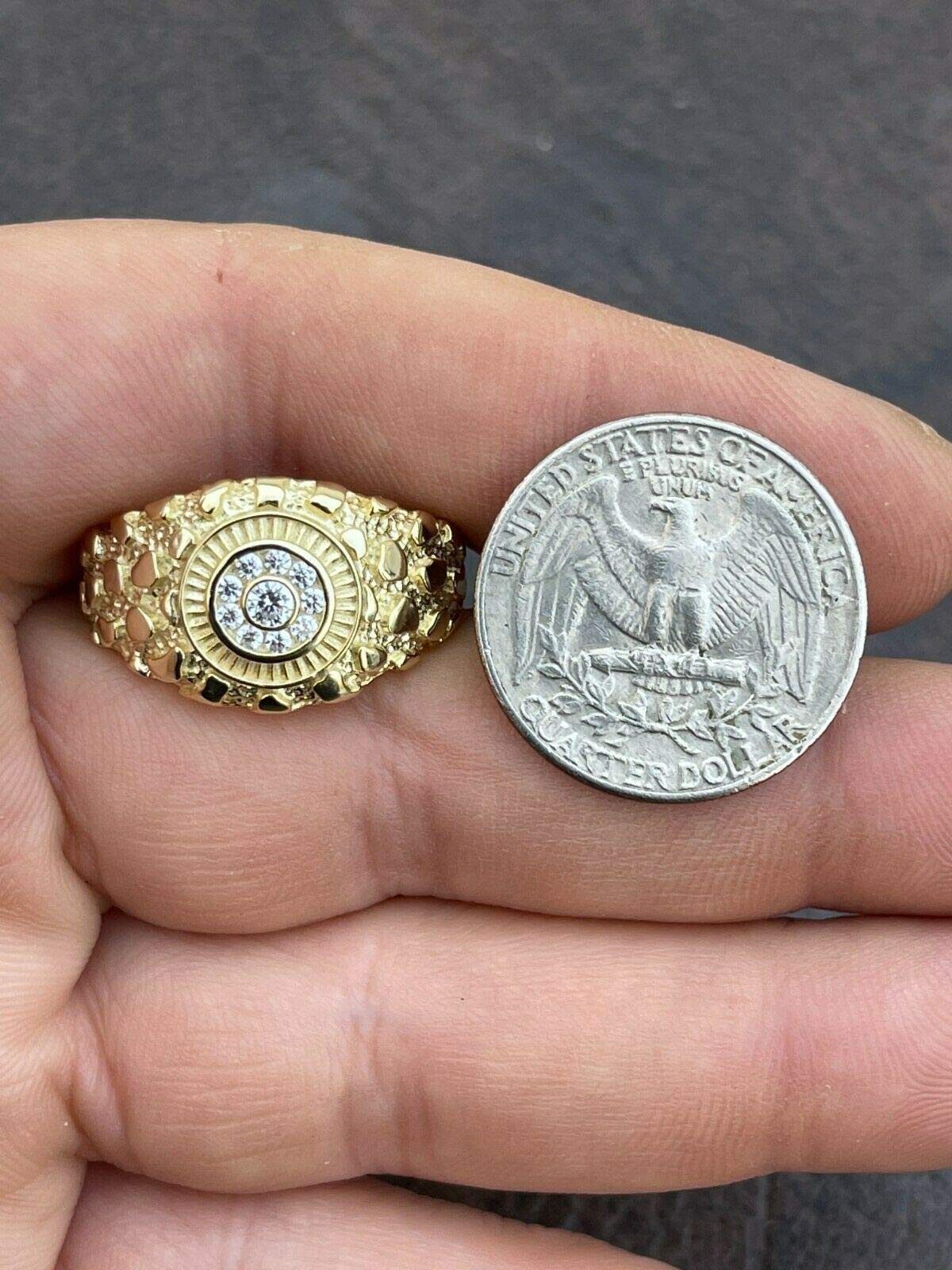 Nugget-Ring für Herren – massiver 925er Sterling-Silberring – Iced Micropave Cluster-Ring – 14 Karat Gelbgold-Finish – Größen 6–13 (10)