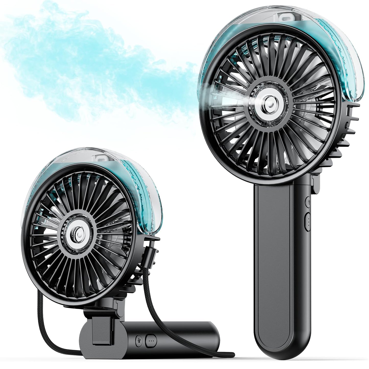 SWEETFULL Portable Misting Fan - 180° Foldable Handheld Personal Fan with Mist Spray, 3 Speeds, 30ml Water Tank, USB Rechargeable - Ideal for Travel, Outdoors, Makeup, Camping, Home, and Office Use