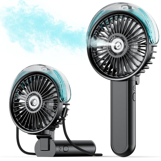 SWEETFULL Portable Misting Fan - 180° Foldable Handheld Personal Fan with Mist Spray, 3 Speeds, 30ml Water Tank, USB Rechargeable - Ideal for Travel, Outdoors, Makeup, Camping, Home, and Office Use