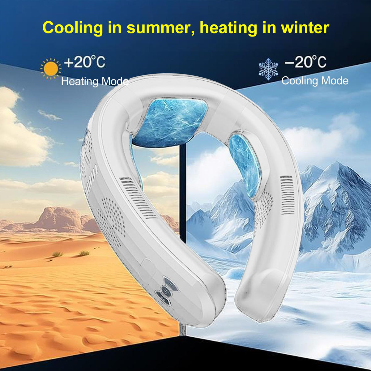 Wakects Tragbarer Nackenventilator, ABS-PP, Tragbarer Ventilator, 10000 MAh Akku, 3 Geschwindigkeiten, Kühlung, Heizung, Leiser Halbleiter für Strand, Radfahren, Camping, Kreuzfahrt, Reisen (WHITE)