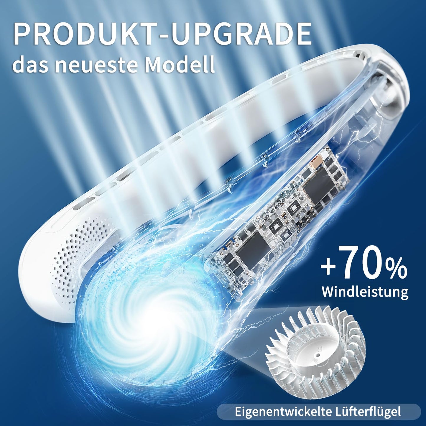 FrSara Nackenventilator, Tragbarer leiser Halsventilator mit 4000mAh Akku, 360° Luftstrom, Neck Fan 3 Stufen, Anti-Haarverwicklung, für Büro, Pendeln, Reisen, Camping und Outdoor im Sommer, Geschenk