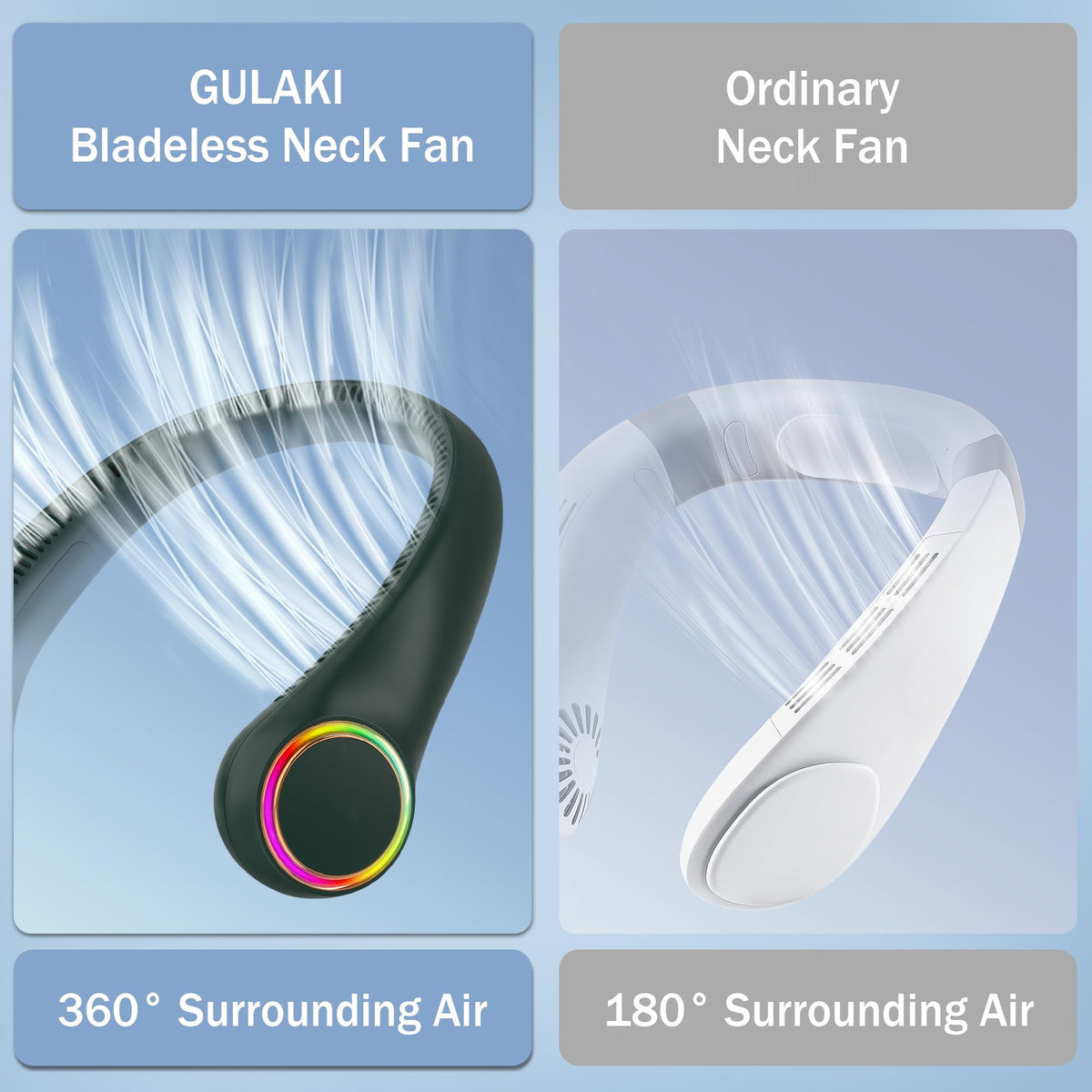 Neck fan, Portable Fan with 5-17H Lifespan, 4000mAh Neck fan air conditioner with 3 Adjustable Speeds and 64 Cool Lights, Rechargeable Neck Fan, Hands-Free Cooling fan for Summer (Black)