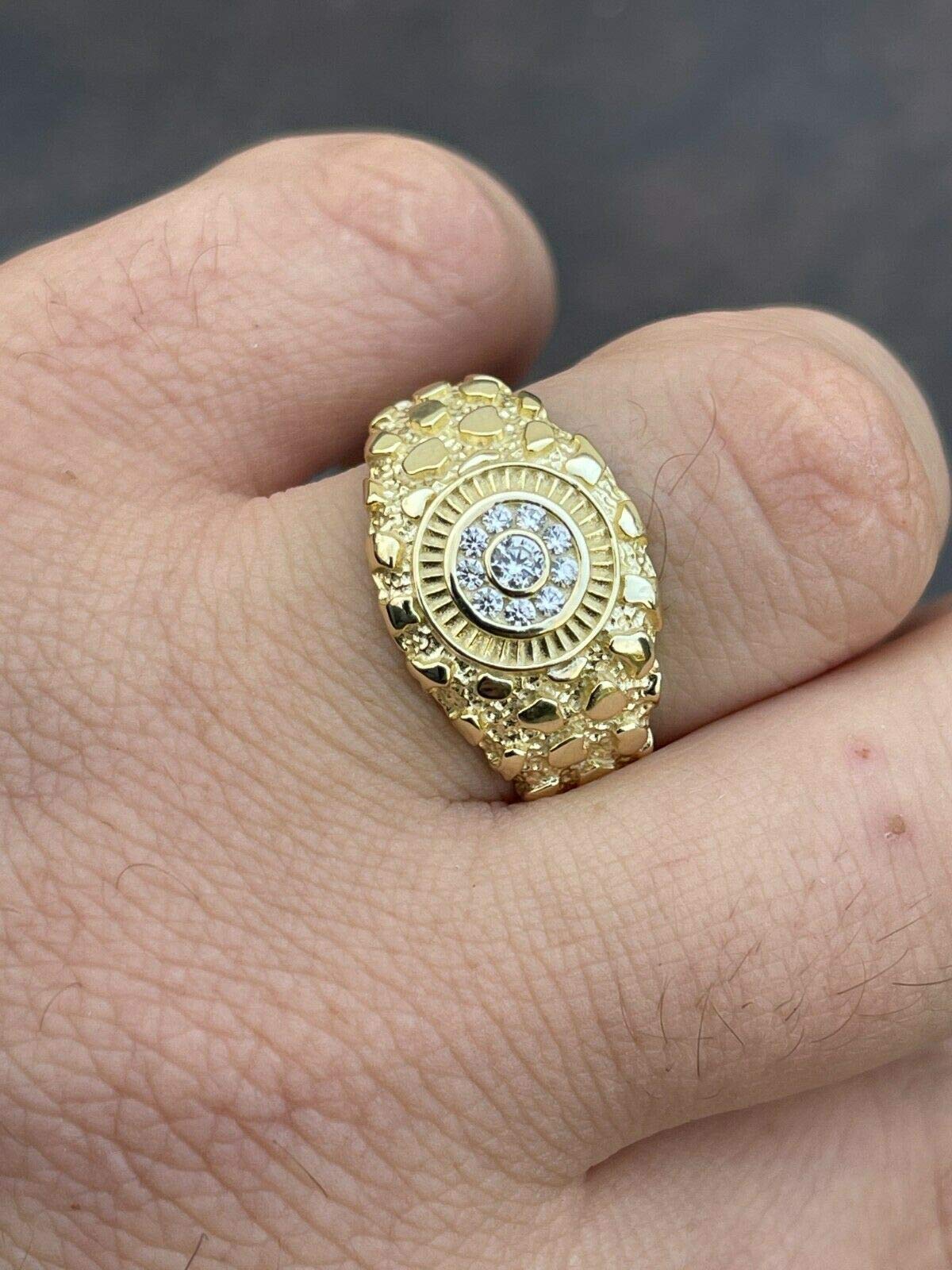 Nugget-Ring für Herren – massiver 925er Sterling-Silberring – Iced Micropave Cluster-Ring – 14 Karat Gelbgold-Finish – Größen 6–13 (10)