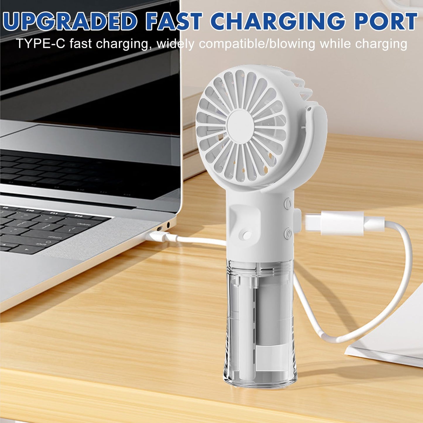 Handventilator mit Wasserkühlung, Tragbarer Handventilator USB Wiederaufladbarer, 4 Geschwindigkeiten, Mini Ventilator mit Wasserkühlung Hand, Ventilator Akku Hand Fan für Reisen Büro (Lila)