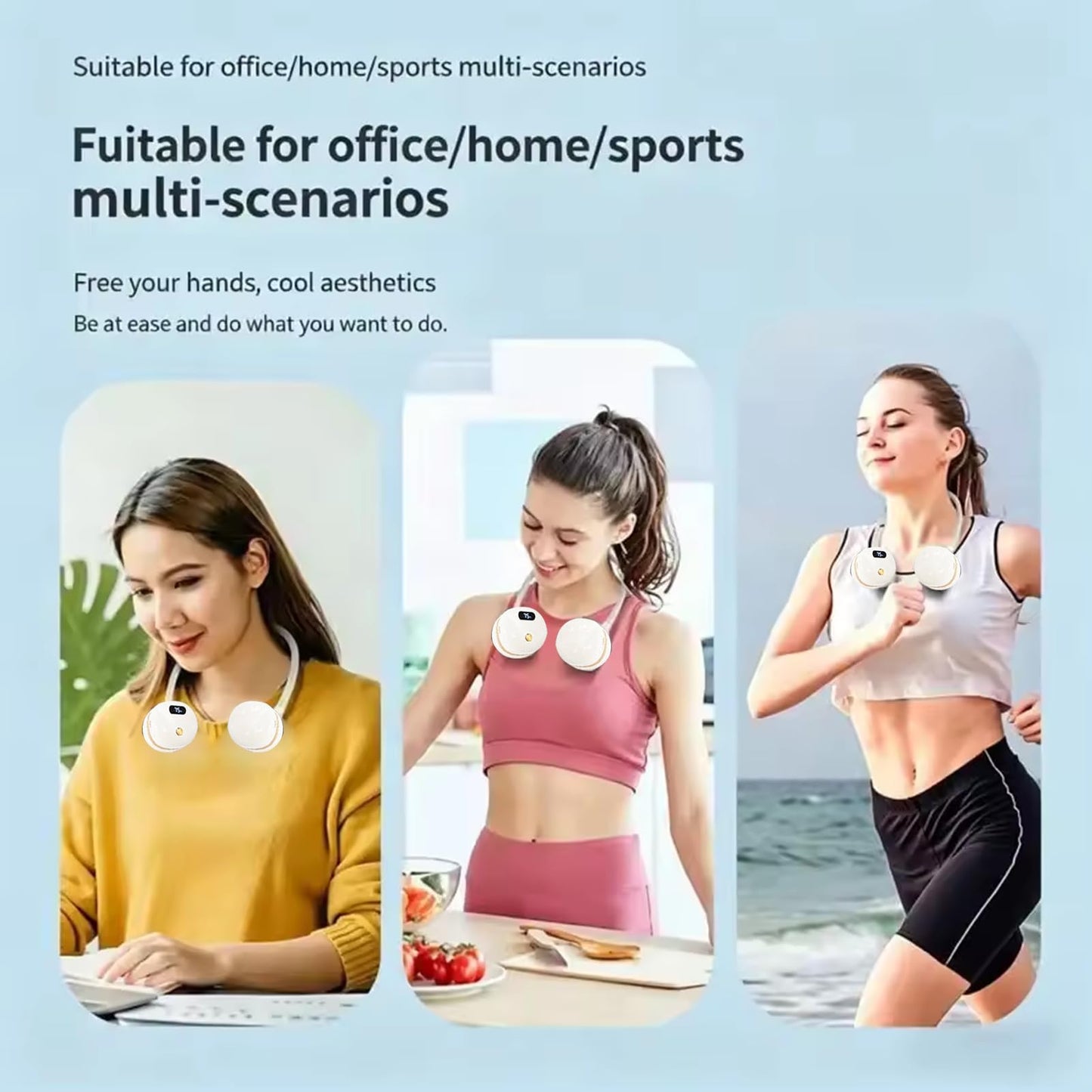 Foldable USB Rechargeable Neck Hanging Fan, 360° Flexibler Faltbarer Halsventilator, Wiederaufladbar Nackenventilator mit LED-Anzeige & 3 Stufen, Leise Persönlicher Ventilator für Büro Reisen (Weiß)