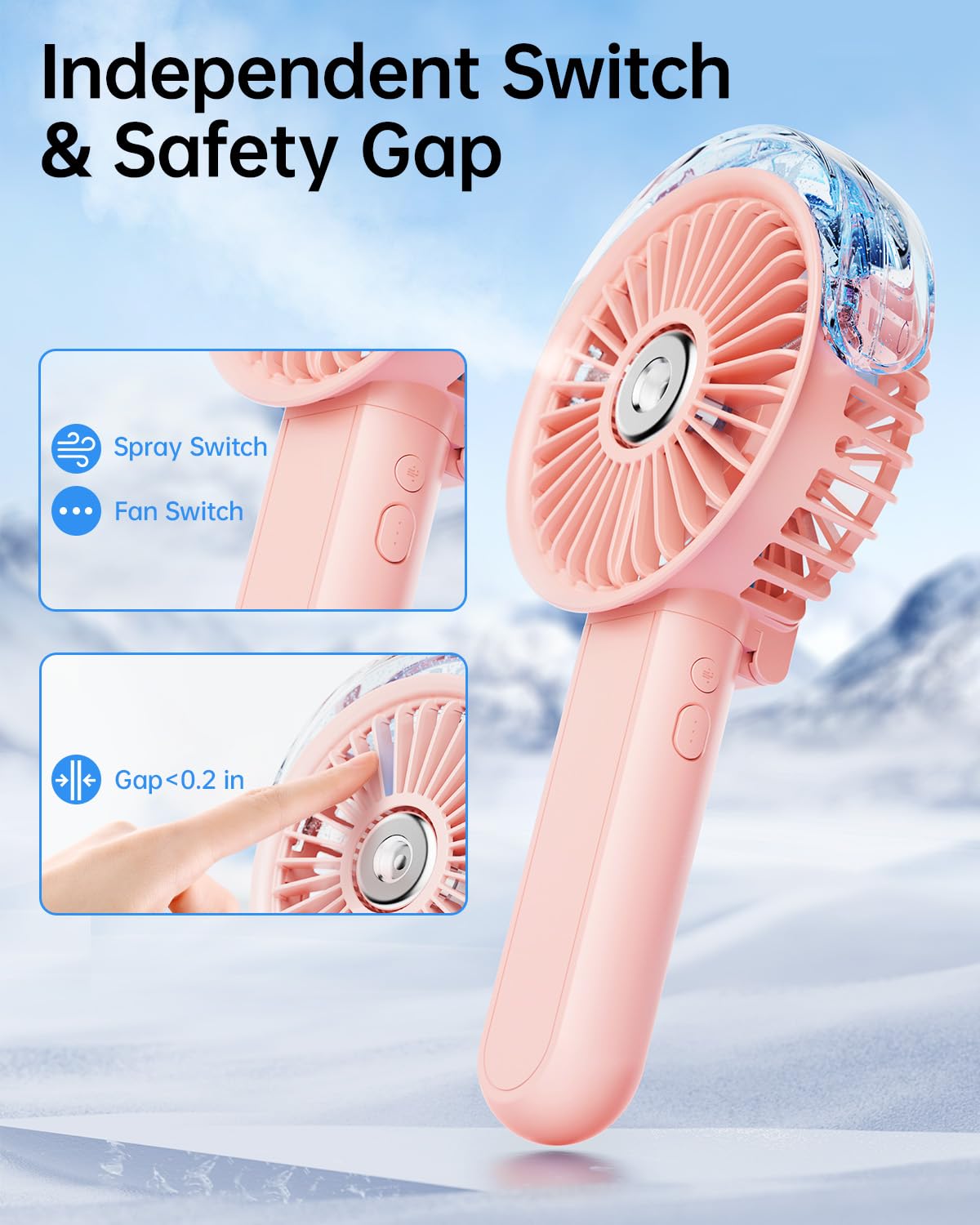 SWEETFULL Portable Misting Fan - 180° Foldable Handheld Personal Fan with Mist Spray, 3 Speeds, 30ml Water Tank, USB Rechargeable - Ideal for Travel, Outdoors, Makeup, Camping, Home, and Office Use