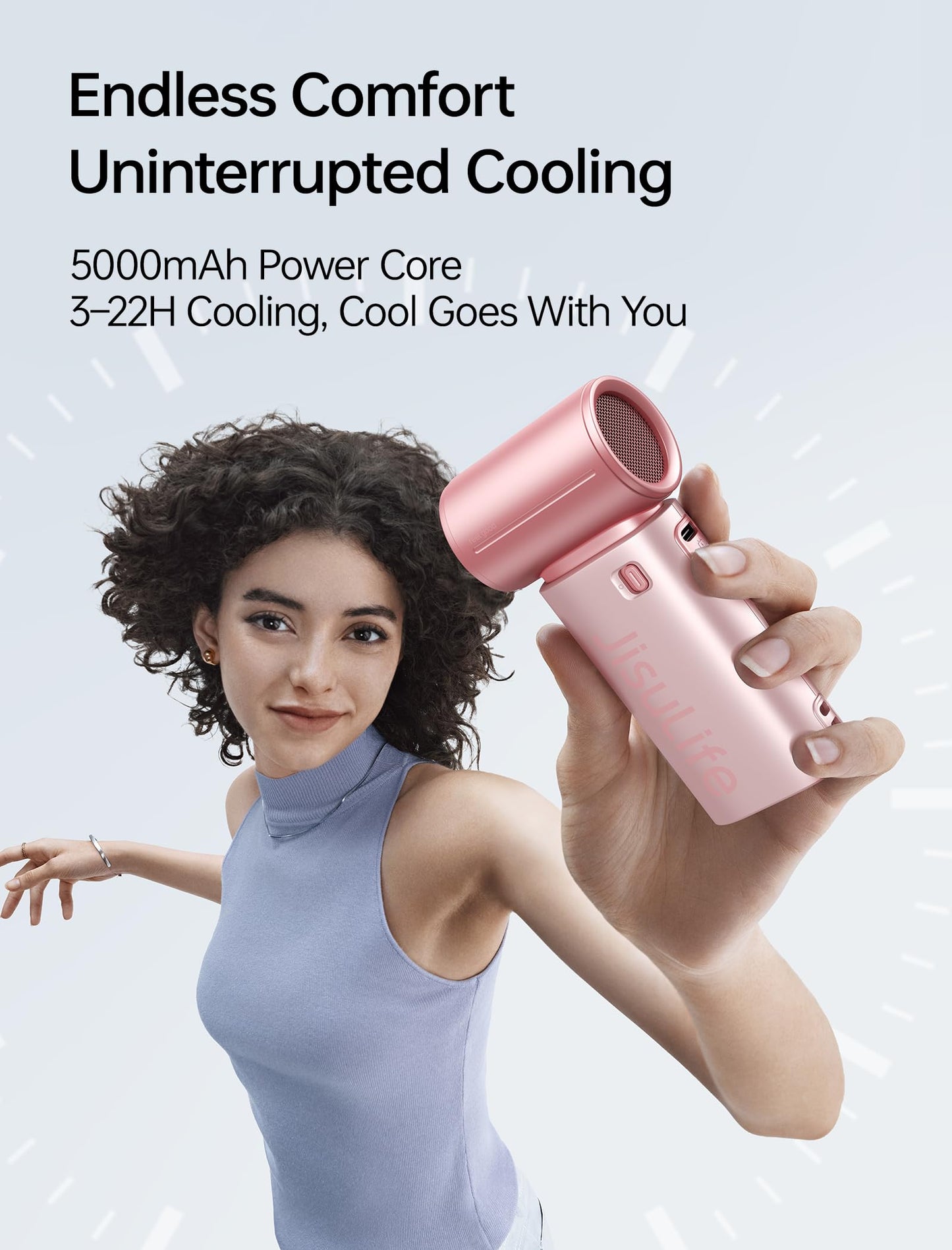 JISULIFE Portable Handheld Fan Life9, Turbo Power High Speed Air [18H Max Cooling Time], 5 Gear Wind, 5000mAh Rechargeable, Mini Pocket Design, Personal Fan for Travel Concerts Camping Makeup - Black