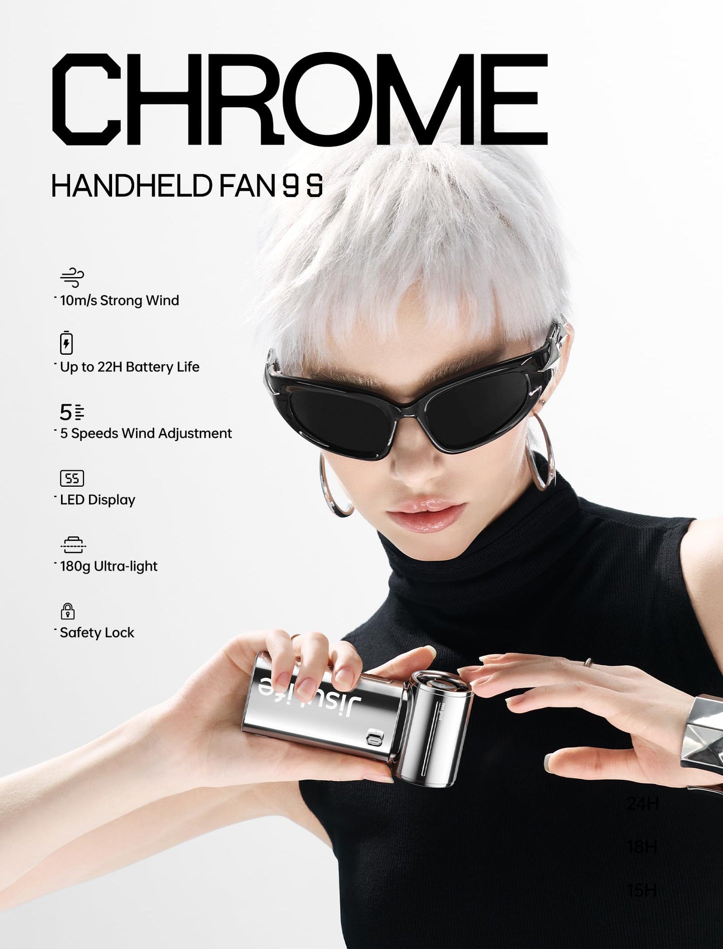 JISULIFE Portable Handheld Fan Life9, Turbo Power High Speed Air [18H Max Cooling Time], 5 Gear Wind, 5000mAh Rechargeable, Mini Pocket Design, Personal Fan for Travel Concerts Camping Makeup - Black