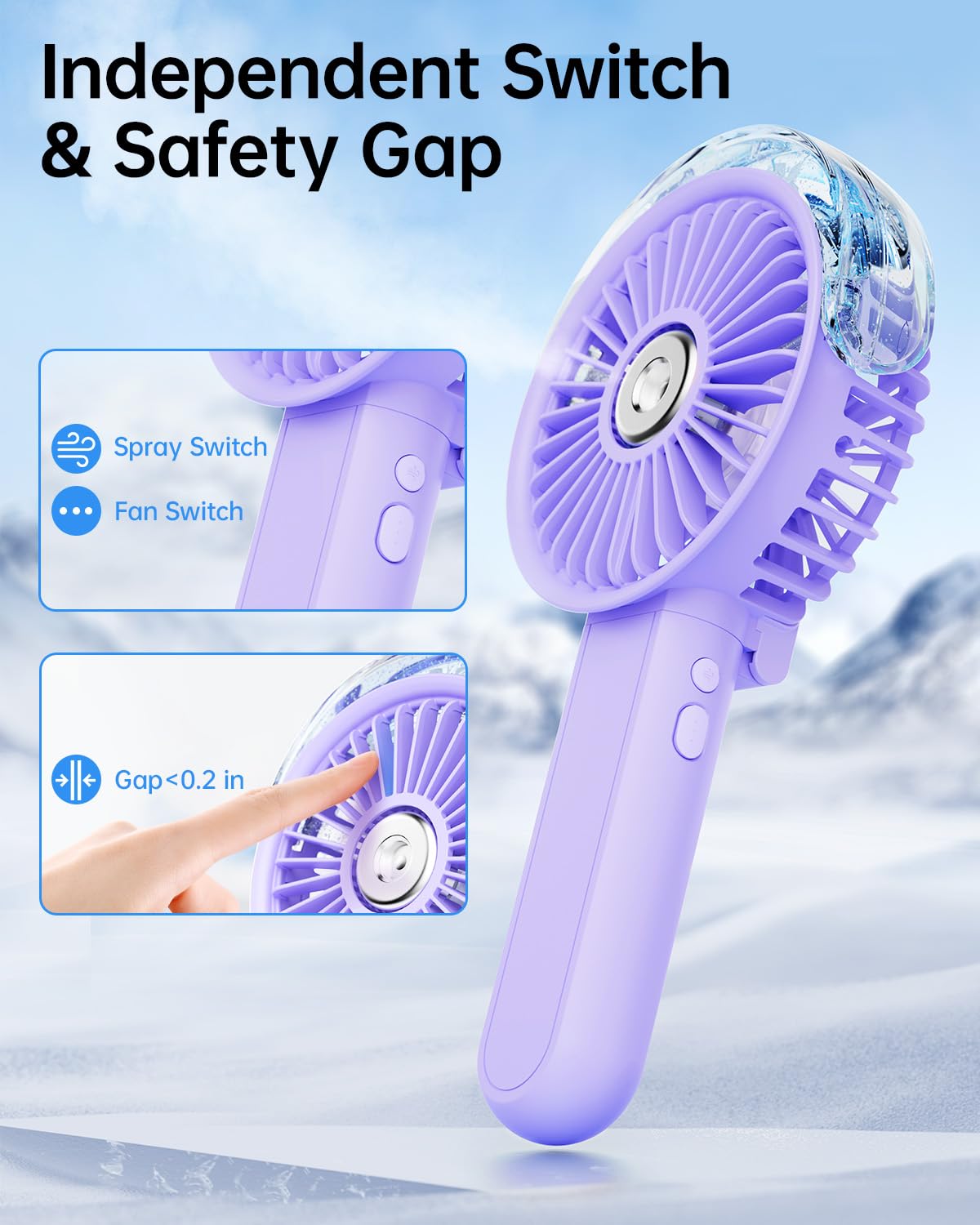 SWEETFULL Portable Misting Fan - 180° Foldable Handheld Personal Fan with Mist Spray, 3 Speeds, 30ml Water Tank, USB Rechargeable - Ideal for Travel, Outdoors, Makeup, Camping, Home, and Office Use