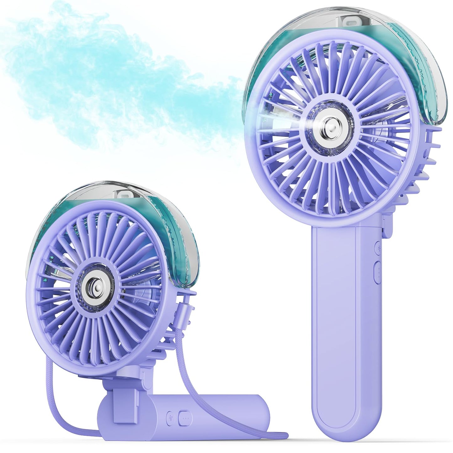 SWEETFULL Portable Misting Fan - 180° Foldable Handheld Personal Fan with Mist Spray, 3 Speeds, 30ml Water Tank, USB Rechargeable - Ideal for Travel, Outdoors, Makeup, Camping, Home, and Office Use