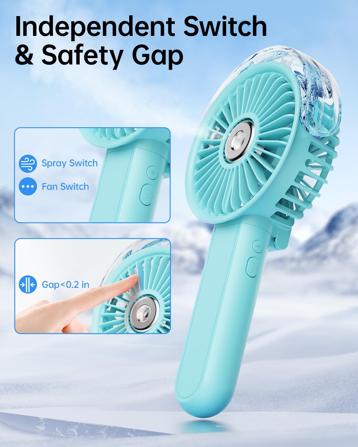 SWEETFULL Portable Misting Fan - 180° Foldable Handheld Personal Fan with Mist Spray, 3 Speeds, 30ml Water Tank, USB Rechargeable - Ideal for Travel, Outdoors, Makeup, Camping, Home, and Office Use