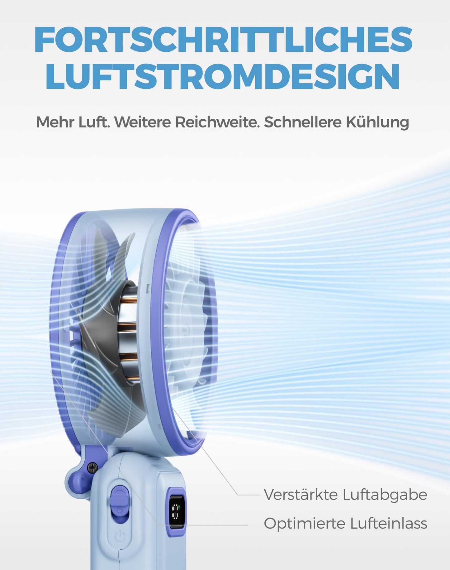 Diveblues - Handventilator Akku Aufladbar - 100 Stunfen Mini Ventilator Leistungsstarker Luftstrom mit Turbo-Technologie, 4 in 1 Tragbarer Ventilator 180° Faltbarer Bis zu 12 Stunden Kühlung
