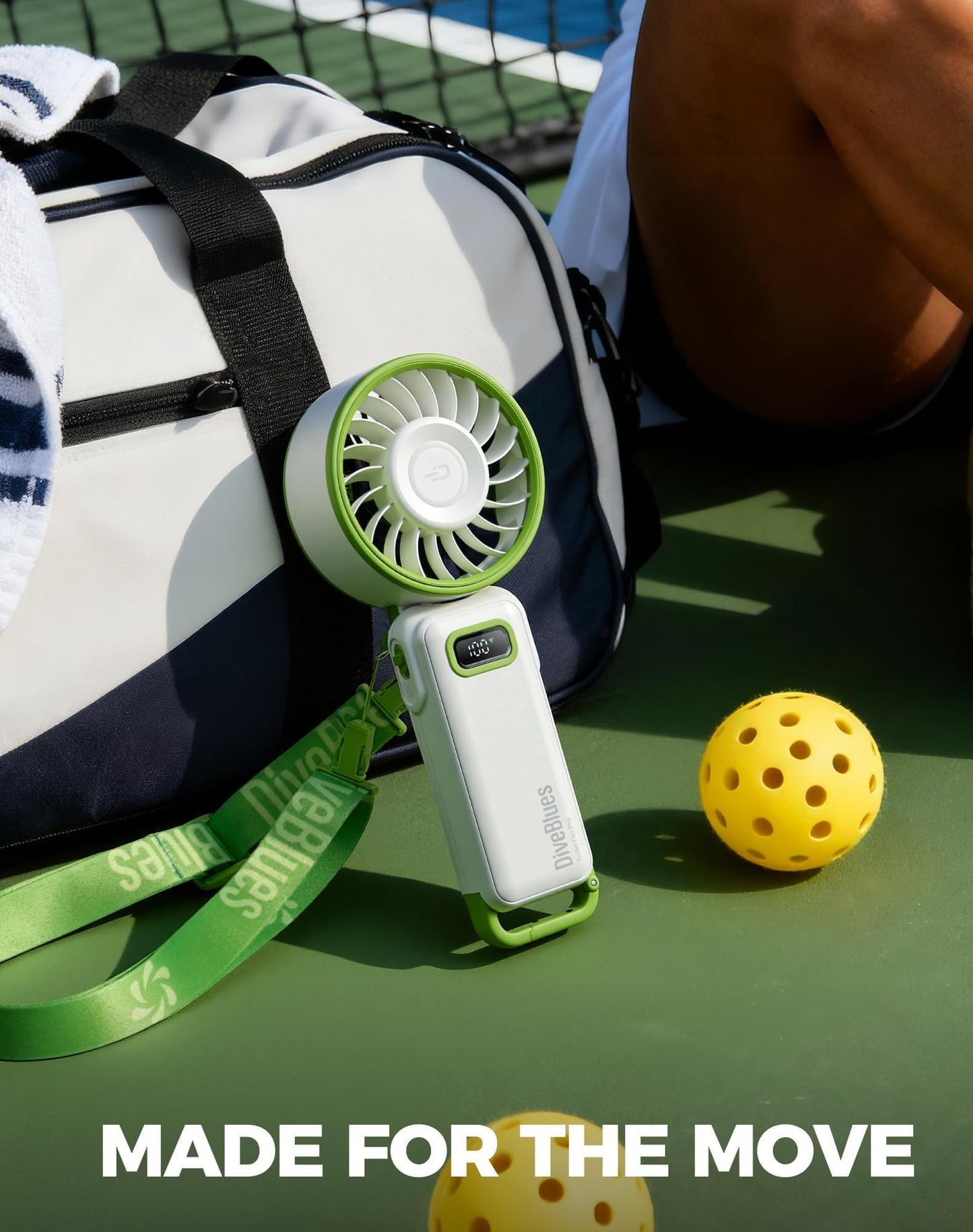 Diveblues Portable Handheld Fan D6036 Cream | 7.4m/s High Speed Turbo, 180° Foldable 4-in-1, Personal Neck Fan with Carabiner Clip, 100 Speed Stepless Control