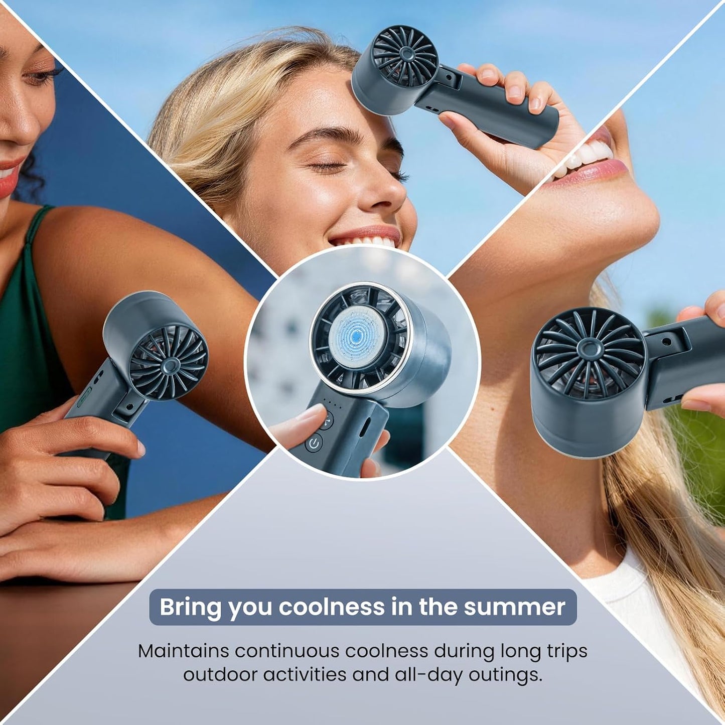 Handventilator, 4 Geschwindigkeiten, verstellbar, 4800 mAh, faltbar, leicht, am Hals getragenes Design, Strandurlaub, tragbarer Ventilator für Reisen, Kühlung für Camping, Outdoor und Indoor