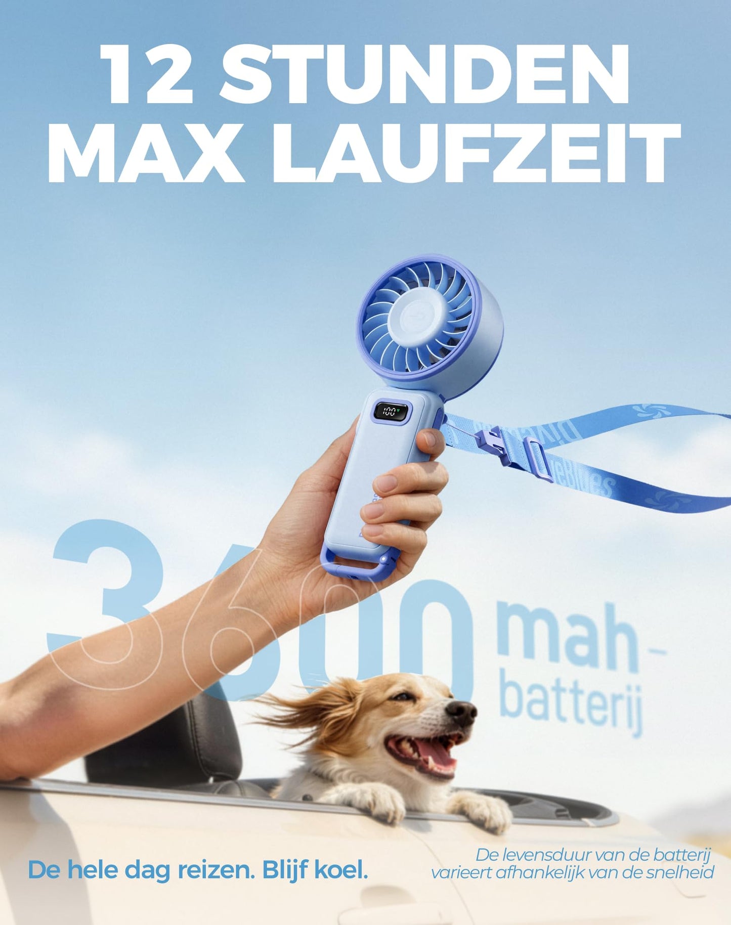 Diveblues - Handventilator Akku Aufladbar - 100 Stunfen Mini Ventilator Leistungsstarker Luftstrom mit Turbo-Technologie, 4 in 1 Tragbarer Ventilator 180° Faltbarer Bis zu 12 Stunden Kühlung