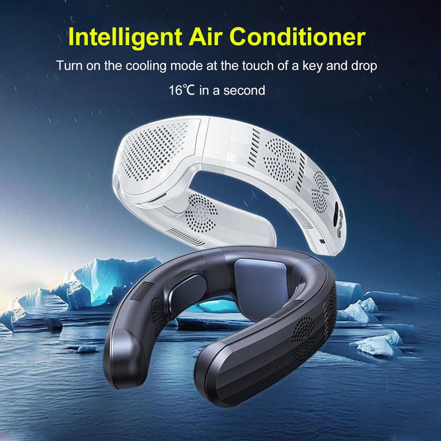Wakects Tragbarer Nackenventilator, ABS-PP, Tragbarer Ventilator, 10000 MAh Akku, 3 Geschwindigkeiten, Kühlung, Heizung, Leiser Halbleiter für Strand, Radfahren, Camping, Kreuzfahrt, Reisen (WHITE)