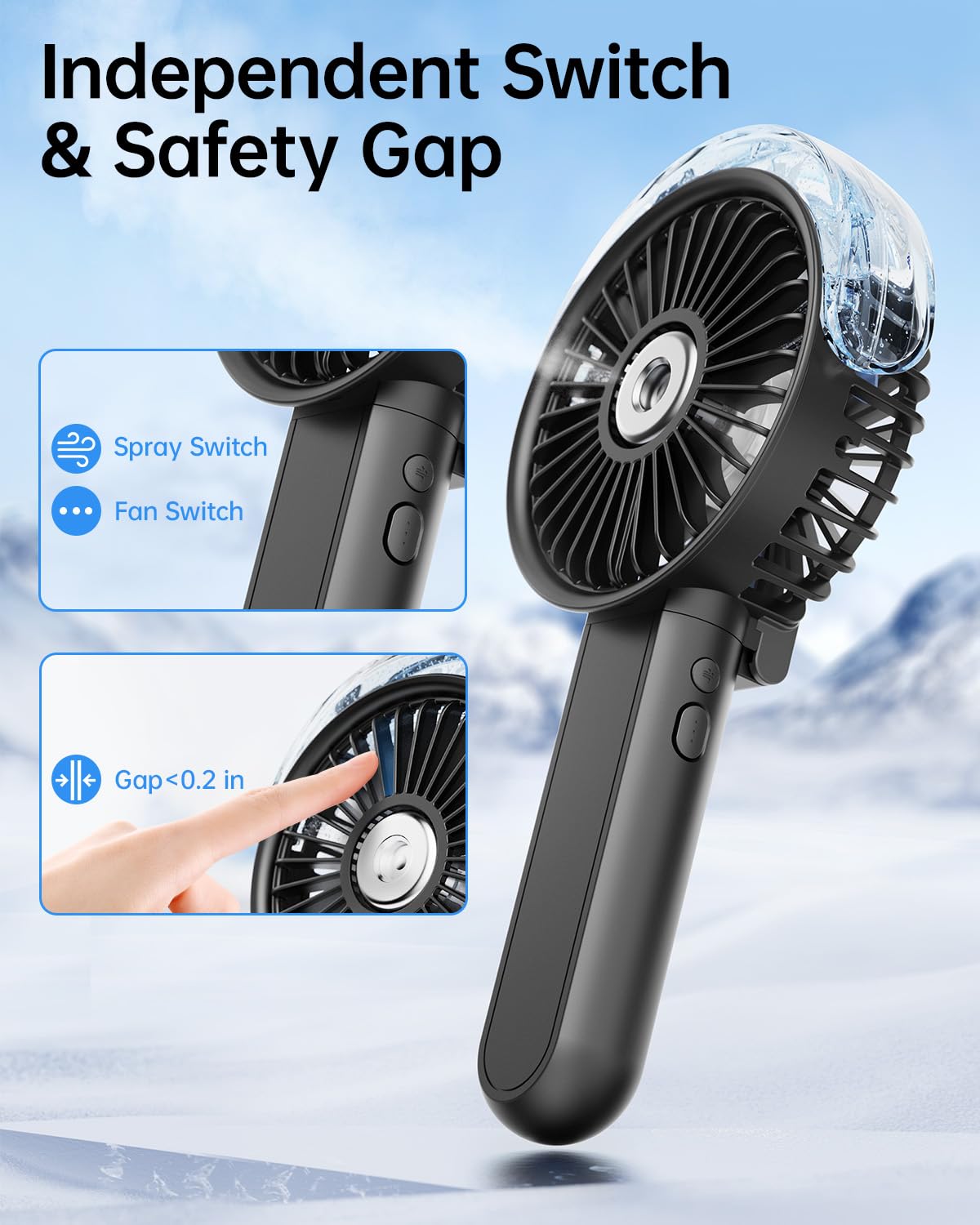 SWEETFULL Portable Misting Fan - 180° Foldable Handheld Personal Fan with Mist Spray, 3 Speeds, 30ml Water Tank, USB Rechargeable - Ideal for Travel, Outdoors, Makeup, Camping, Home, and Office Use