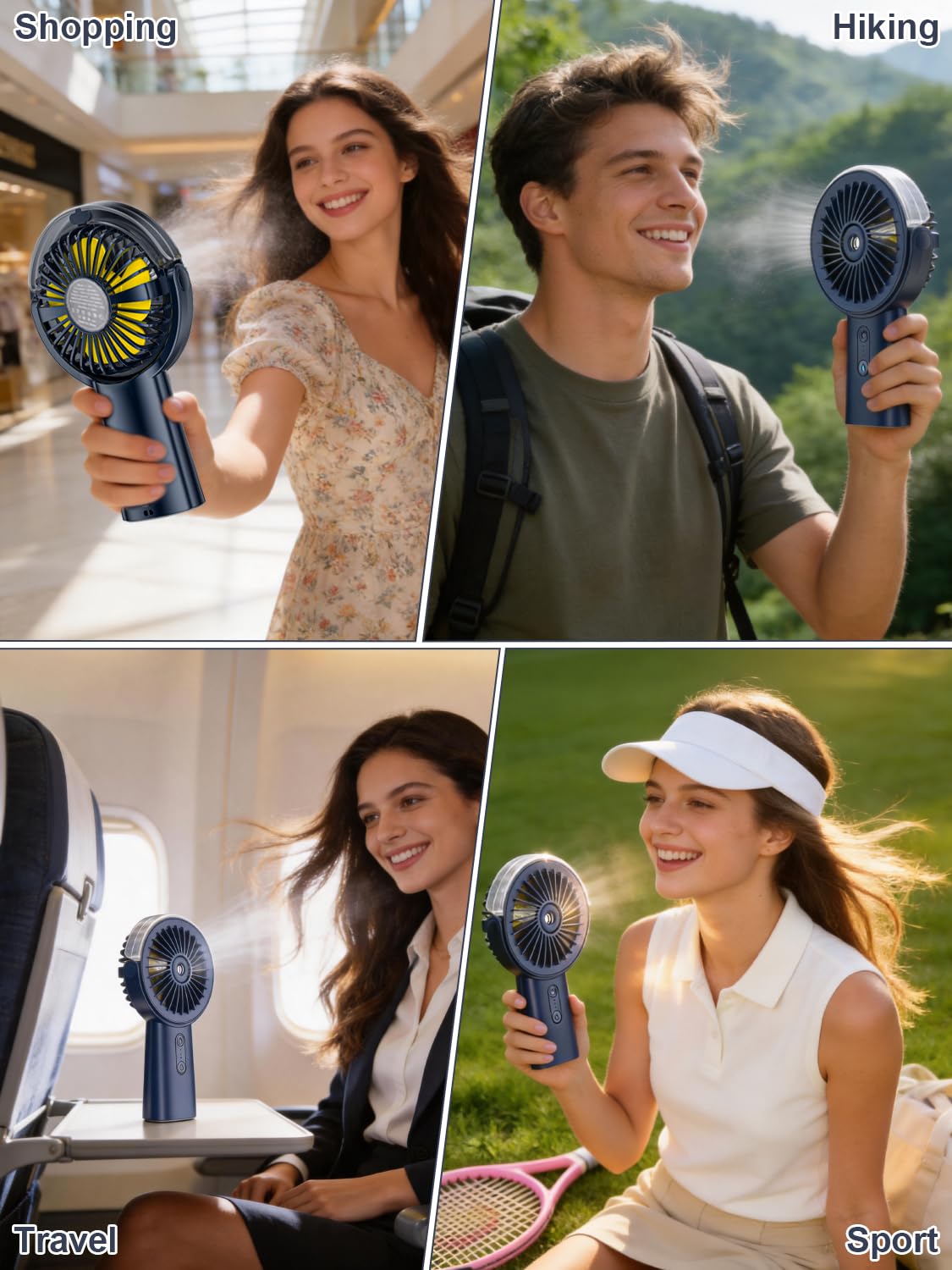Handventilator Akku Aufladbar mit Wasserkühlung, 6000mAh Tragbarer Mini Ventilator mit 3 Gänge, Ventilatoren Leise Klein mit 4–18 Laufzeit, Portable USB Hand Fan für Sommer, Reise, Outdoor, Blau