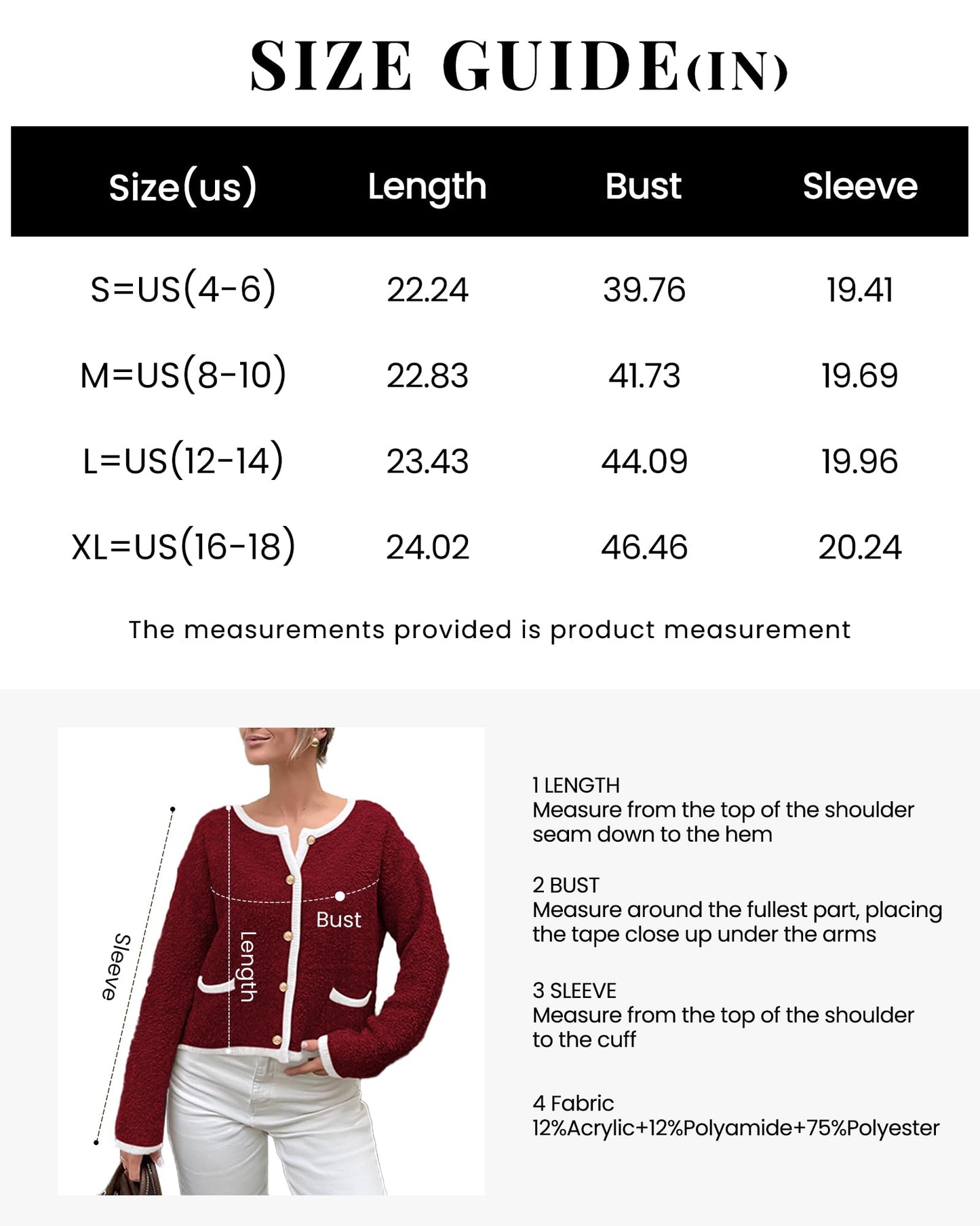 Women Cardigan Sweaters Long Sleeve Button Down Tweed Knit Sweater Crewneck Fall Open Front Outerwear with Pockets-M Wine Red