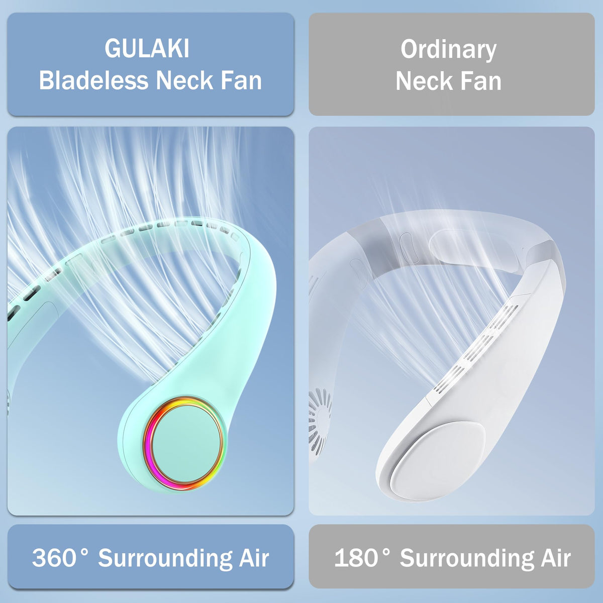 Neck fan, Portable Fan with 5-17H Lifespan, 4000mAh Neck fan air conditioner with 3 Adjustable Speeds and 64 Cool Lights, Rechargeable Neck Fan, Hands-Free Cooling fan for Summer (Black)