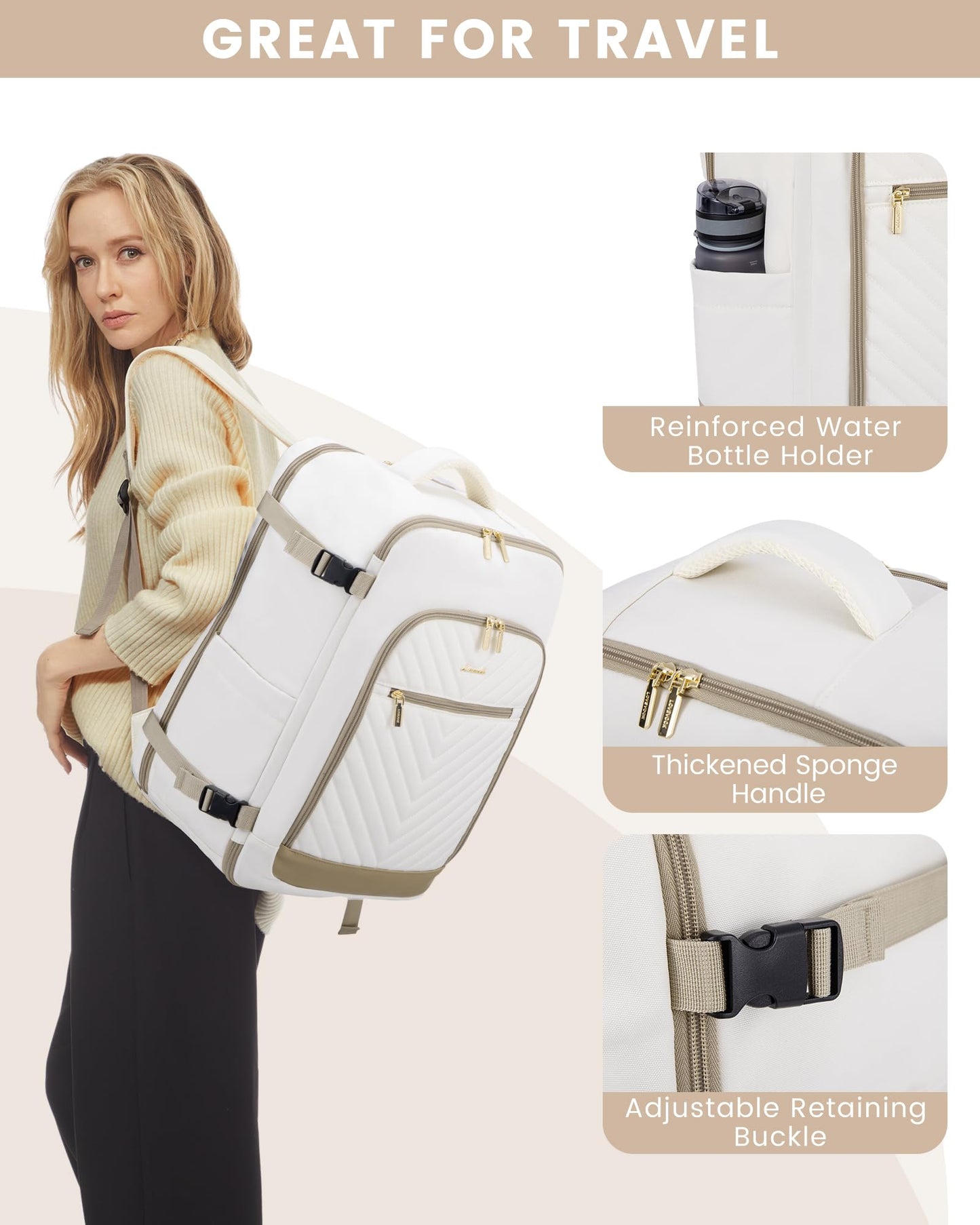 LOVEVOOK Reiserucksack für Damen, 40 l Handgepäck-Rucksack, flugtauglich, TSA-Reisetasche für persönliche Gegenstände, passend für 17-Zoll-Laptops, Business-Weekender-Tagesrucksack mit Kulturbeutel und 2 Packwürfeln