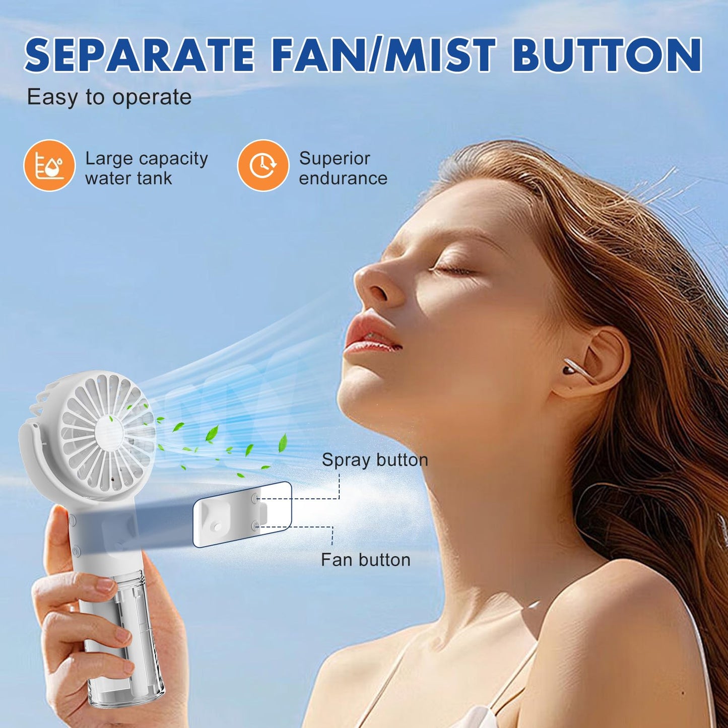 Handventilator mit Wasserkühlung, Tragbarer Handventilator USB Wiederaufladbarer, 4 Geschwindigkeiten, Mini Ventilator mit Wasserkühlung Hand, Ventilator Akku Hand Fan für Reisen Büro (Lila)