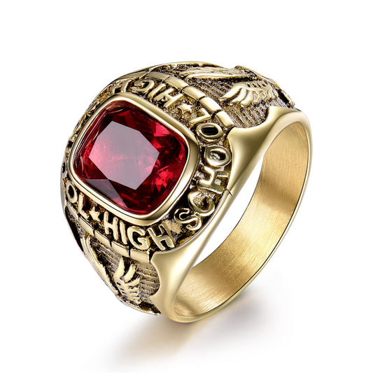 MASOP Retro-Ringe für Herren mit High-School-Motiv, Edelstahl, Kristall, mit Gravur „Fliegender Adler“, Größe 9