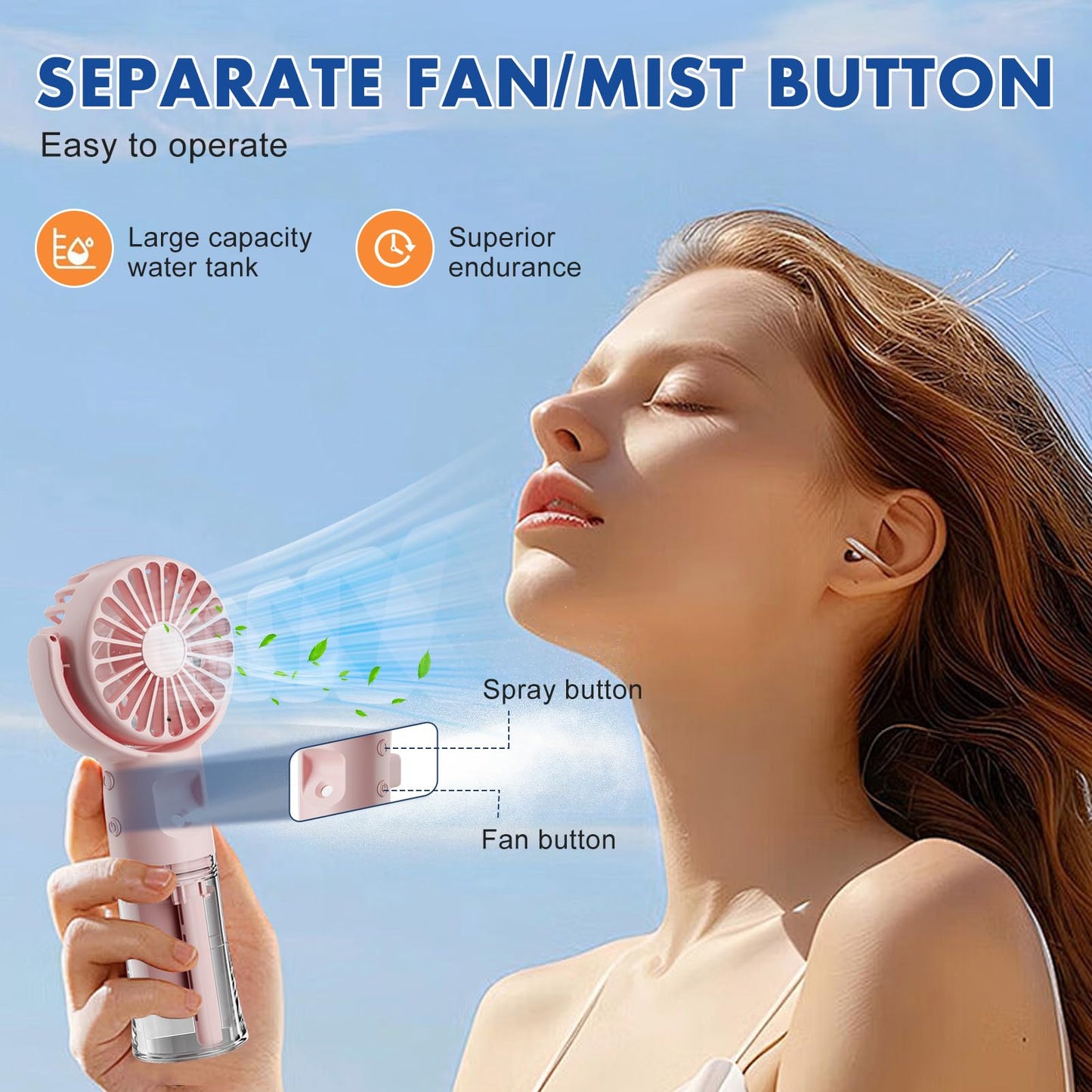 Handventilator mit Wasserkühlung, Tragbarer Handventilator USB Wiederaufladbarer, 4 Geschwindigkeiten, Mini Ventilator mit Wasserkühlung Hand, Ventilator Akku Hand Fan für Reisen Büro (Lila)