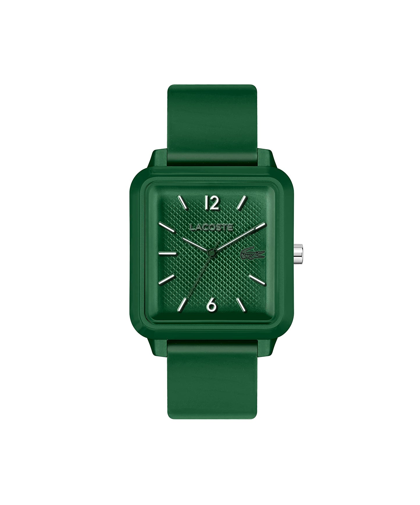 Lacoste 12.12 Studio Herren-Quarzuhr mit Edelstahlgehäuse und grünem Gummiarmband (Modell: 2011250)