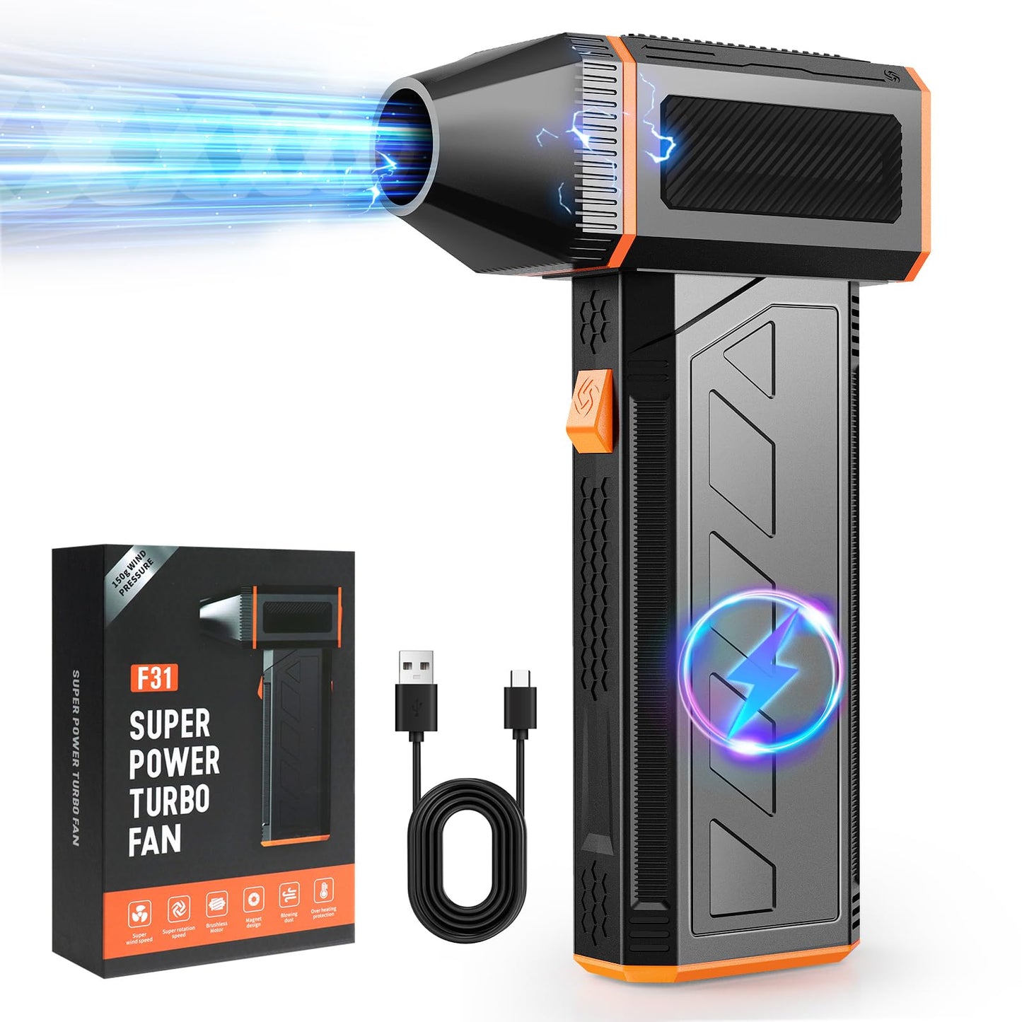 Electric Air Duster Compressed Air 3-Gang 130,000 U/min Elektrischer Staubgebläse Mini-Gebläse mit Akku Super Power Turbo Bläser für Computer Tastatur Haus Outdoor und Auto