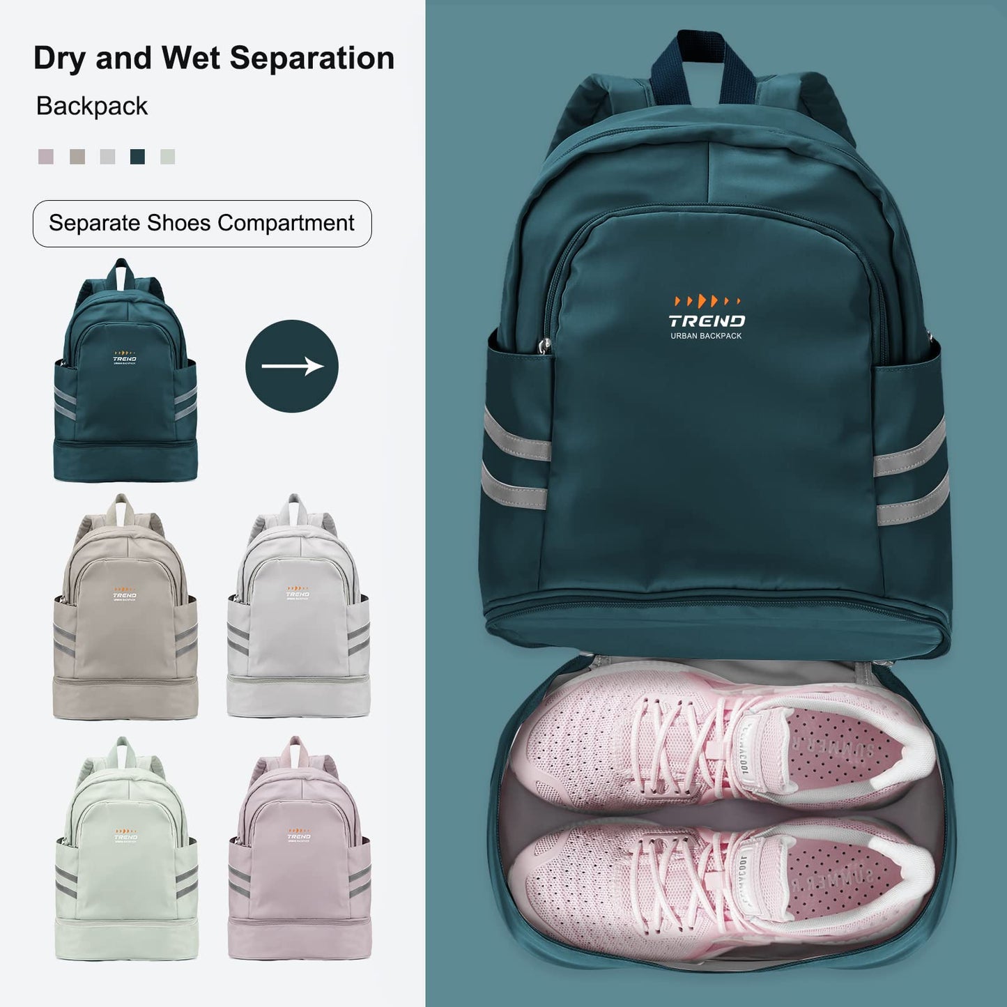 Turnrucksack für Damen mit Schuhfach und Nassfach, großer wasserabweisender Reiserucksack für Damen, Sport-Schwimmrucksack, Turnbeutel