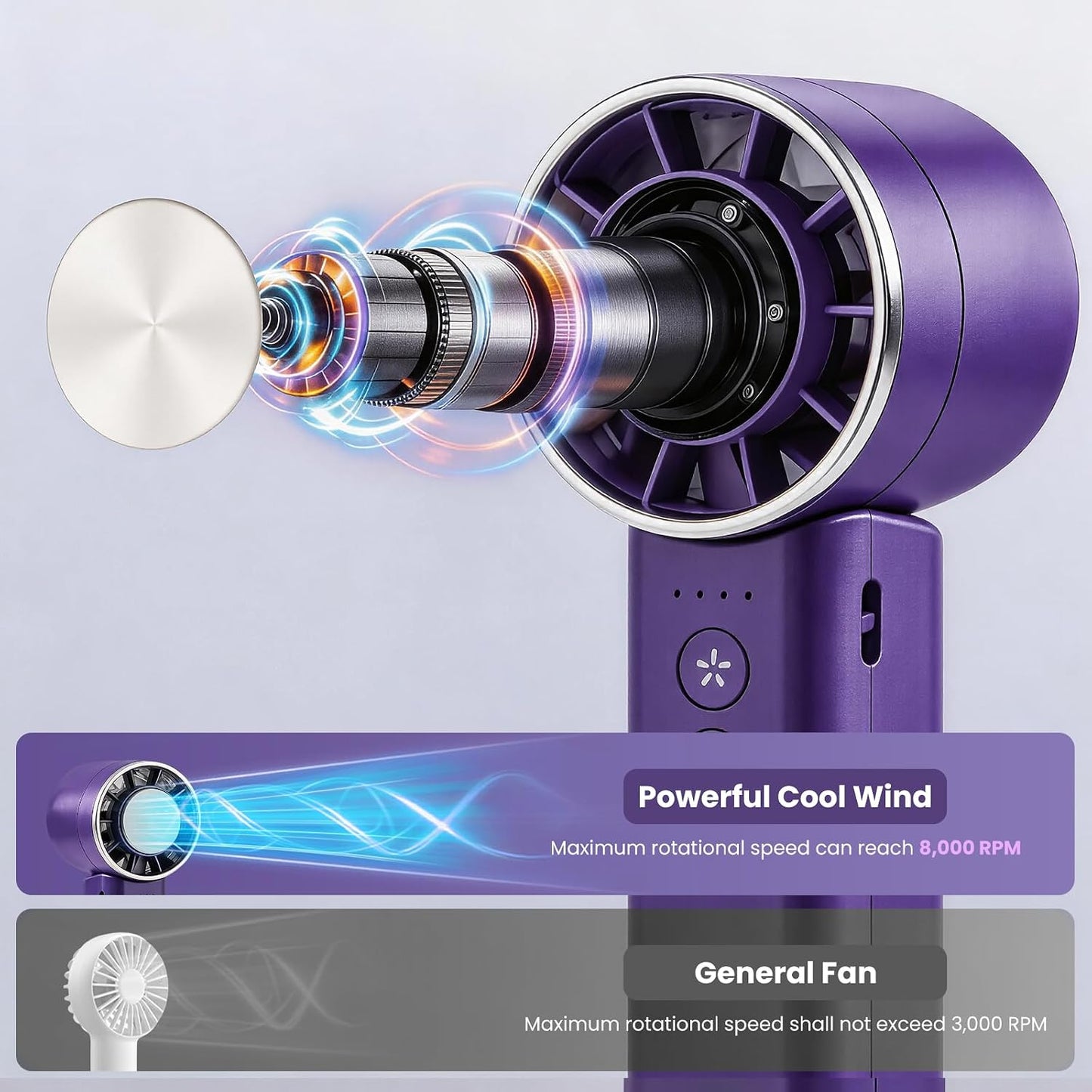 Handventilator, 4 Geschwindigkeiten, verstellbar, 4800 mAh, faltbar, leicht, am Hals getragenes Design, Strandurlaub, tragbarer Ventilator für Reisen, Kühlung für Camping, Outdoor und Indoor