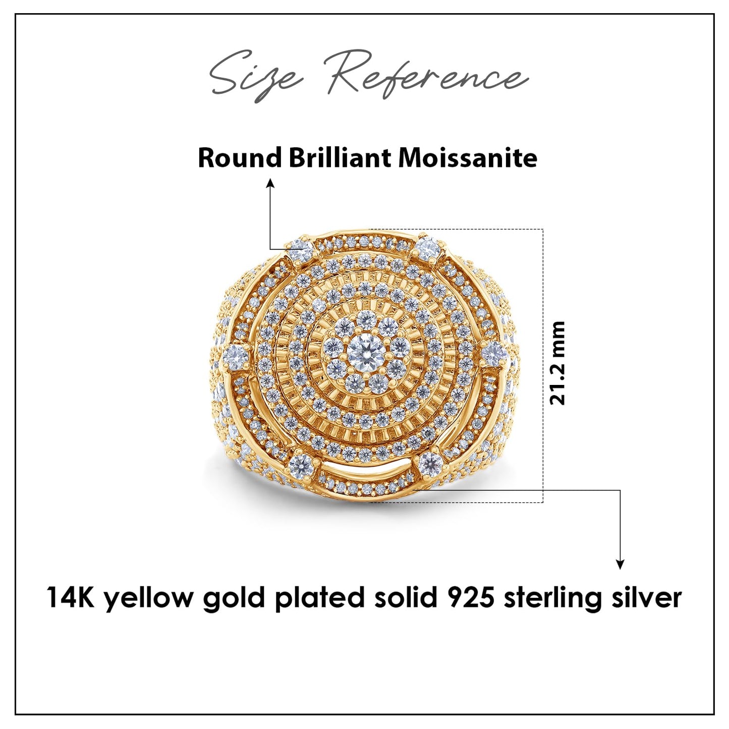 3 Karat Rundschliff Moissanit Diamant King Crown Circle Cluster Ehering für Herren aus 14 K Gelbgold über Sterling Silber Schmuck Geschenk für Männer (VVS1/3,00 Cttw)-10