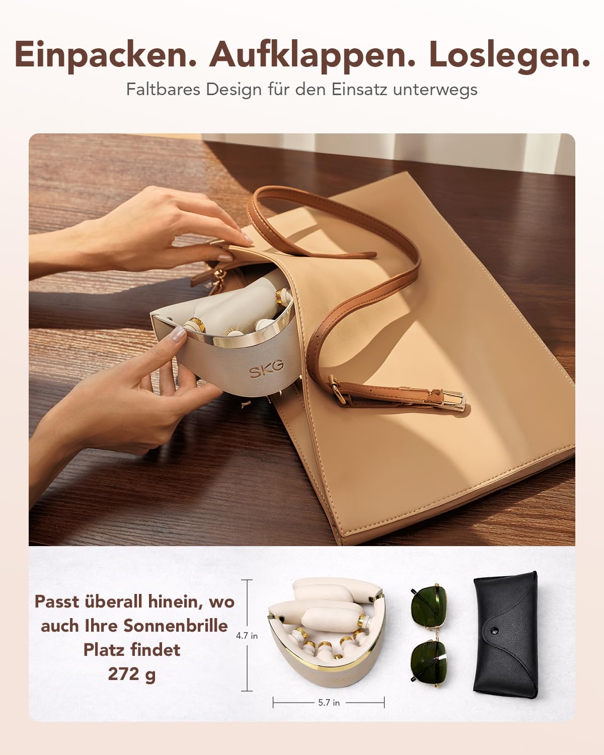 SKG Nackenmassagegerät, Faltbarer Elektrischer Nackenmasseur mit Wärme & Vibration, Titan 316L Massageköpfe, 11 Programme, Kabellos & Tragbar, Geschenk für Papa, Männer und Frauen, G7 Pro Fold（Gold)
