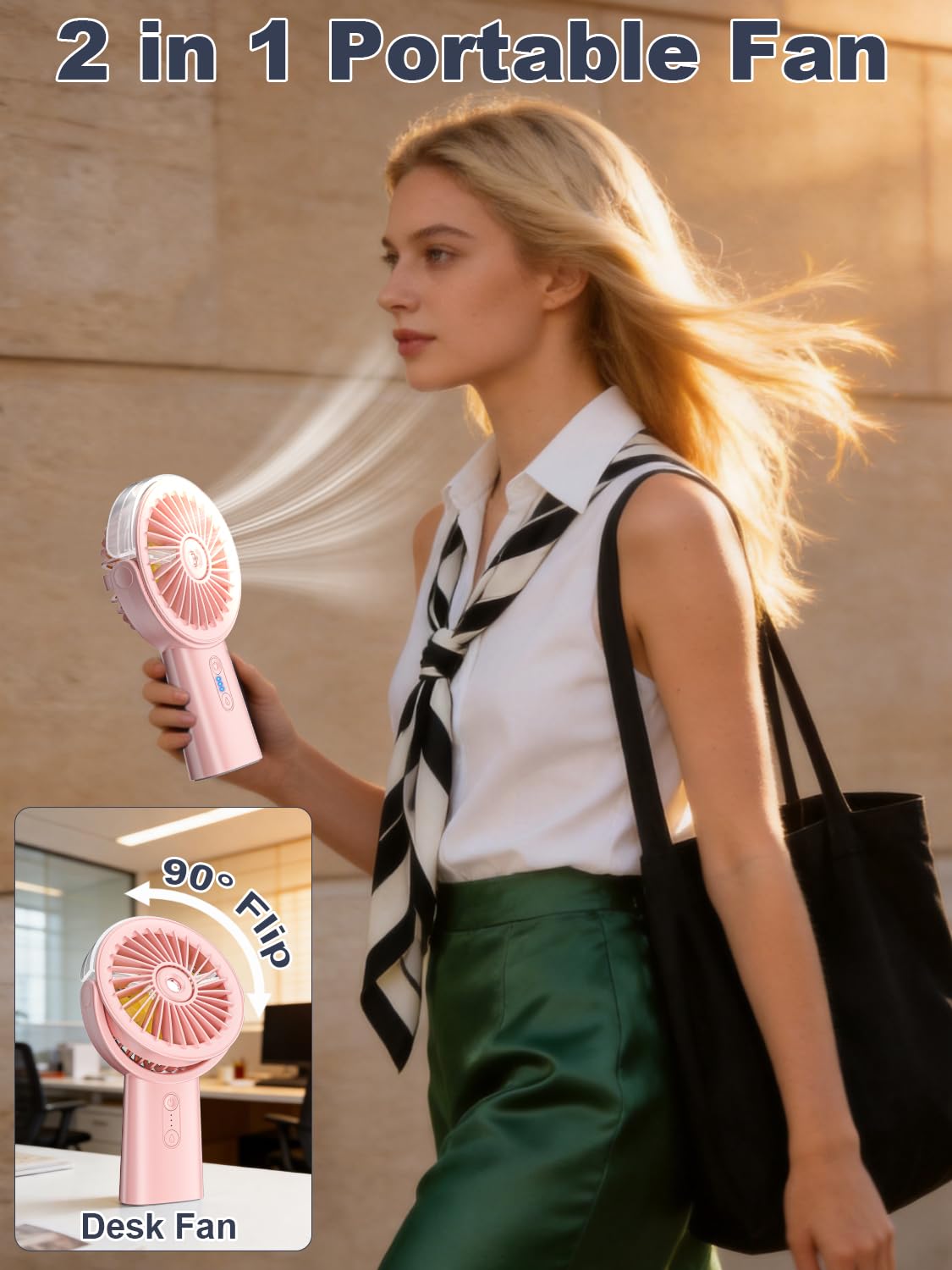 Handventilator Akku Aufladbar mit Wasserkühlung, 6000mAh Tragbarer Mini Ventilator mit 3 Gänge, Ventilatoren Leise Klein mit 4–18 Laufzeit, Portable USB Hand Fan für Sommer, Reise, Outdoor, Blau
