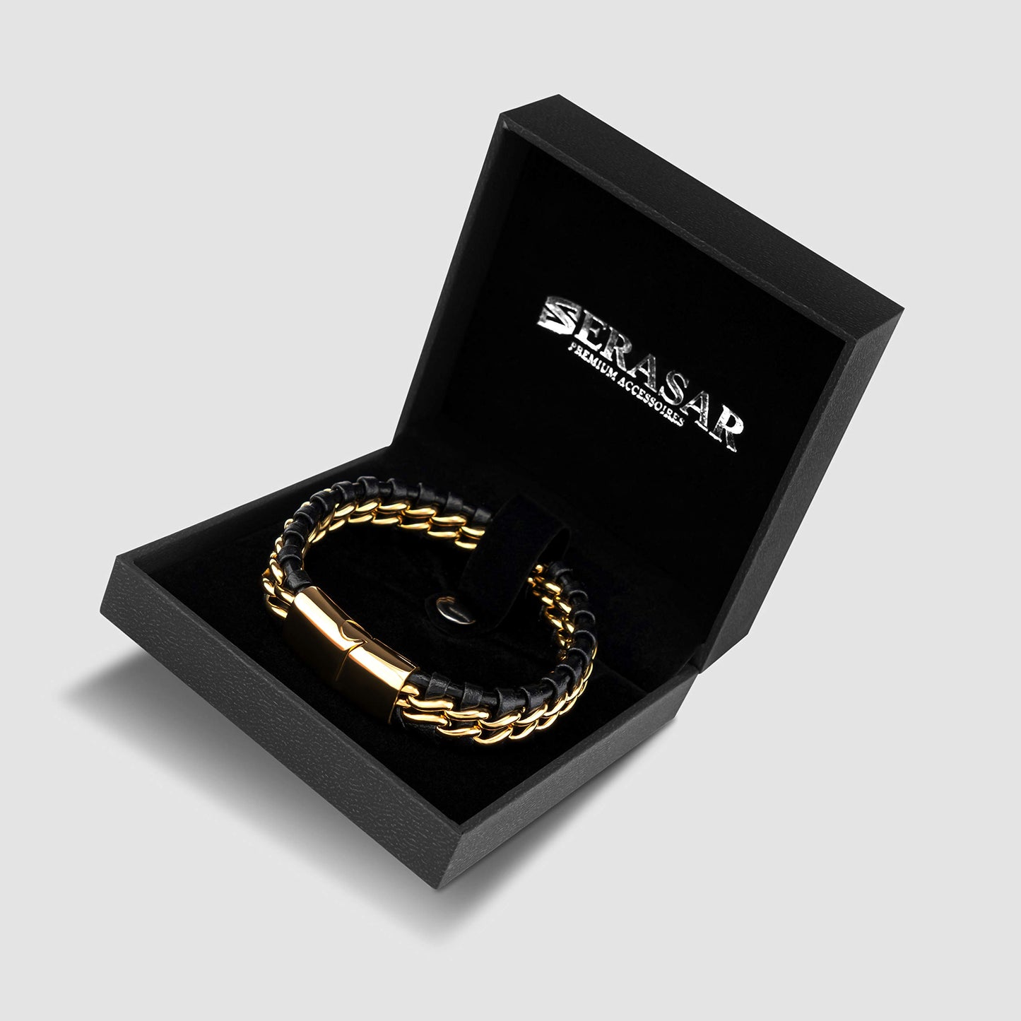SERASAR Lederarmband Herren 20cm Gold Männer-Armband Leder-Armreif Herren-Lederband Herrenarmreif Armschmuck Leder-Schmuck Herrenschmuck Flecht-Armband Leder-Wickelarmband Leder-Kette Lederarmband