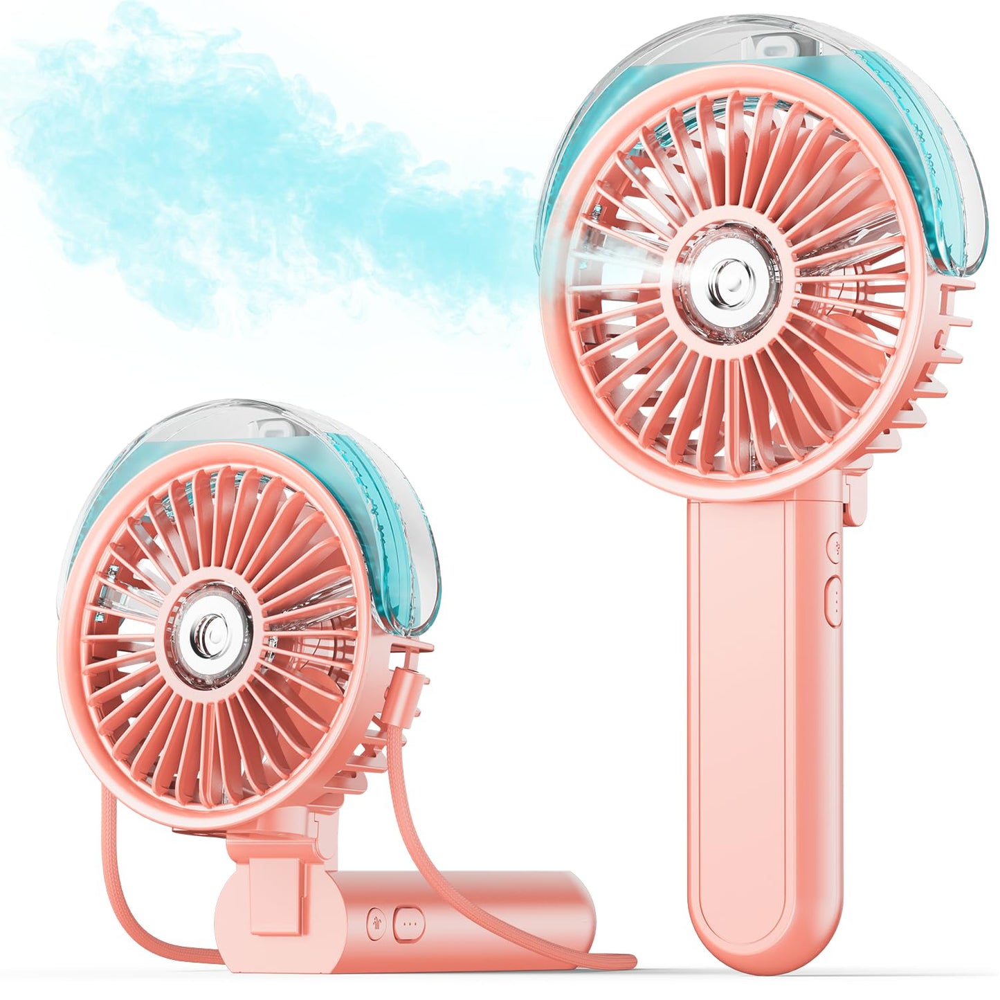 SWEETFULL Portable Misting Fan - 180° Foldable Handheld Personal Fan with Mist Spray, 3 Speeds, 30ml Water Tank, USB Rechargeable - Ideal for Travel, Outdoors, Makeup, Camping, Home, and Office Use