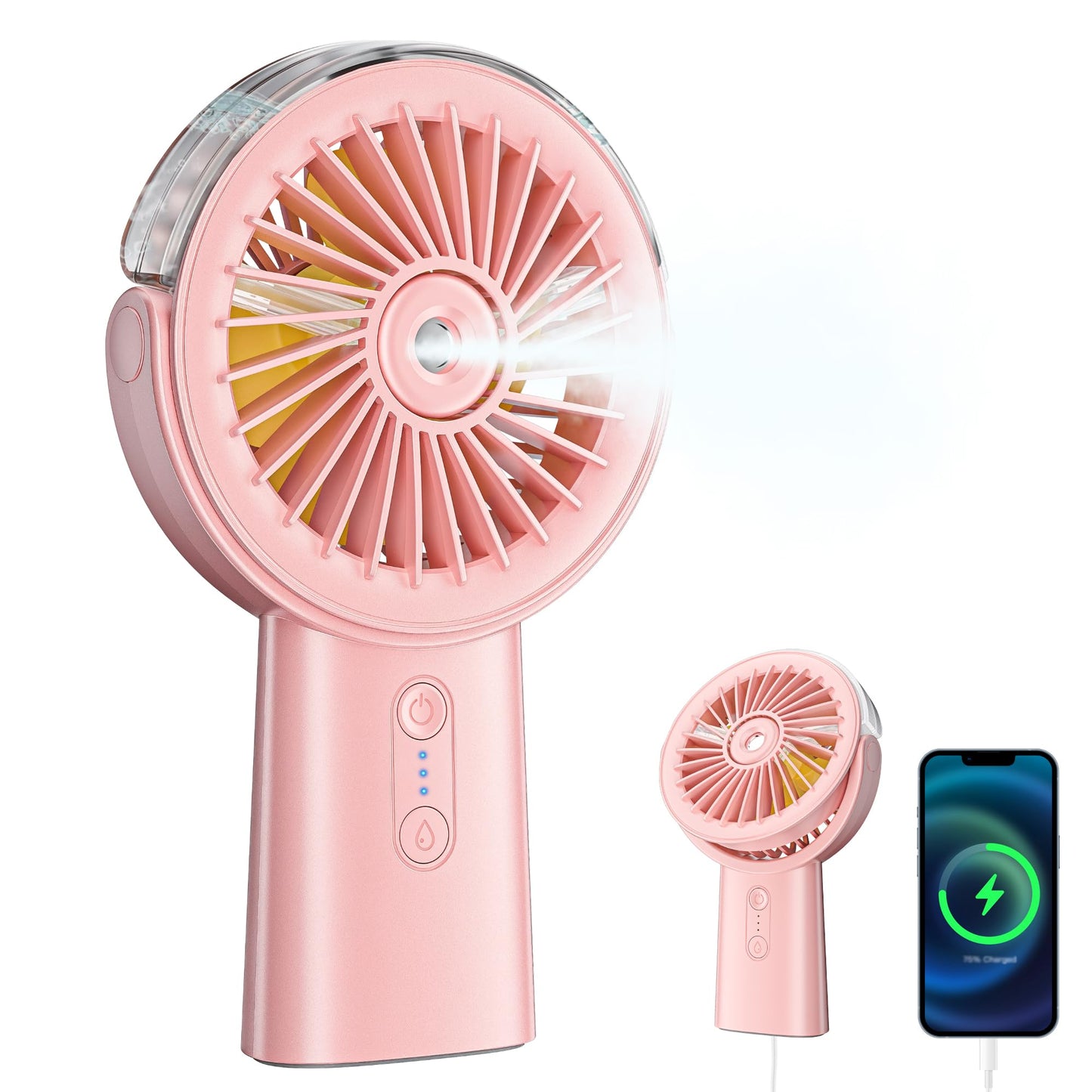 Handventilator Akku Aufladbar mit Wasserkühlung, 6000mAh Tragbarer Mini Ventilator mit 3 Gänge, Ventilatoren Leise Klein mit 4–18 Laufzeit, Portable USB Hand Fan für Sommer, Reise, Outdoor, Blau
