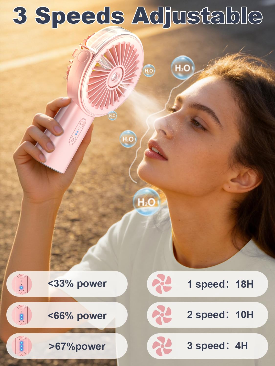 Handventilator Akku Aufladbar mit Wasserkühlung, 6000mAh Tragbarer Mini Ventilator mit 3 Gänge, Ventilatoren Leise Klein mit 4–18 Laufzeit, Portable USB Hand Fan für Sommer, Reise, Outdoor, Blau