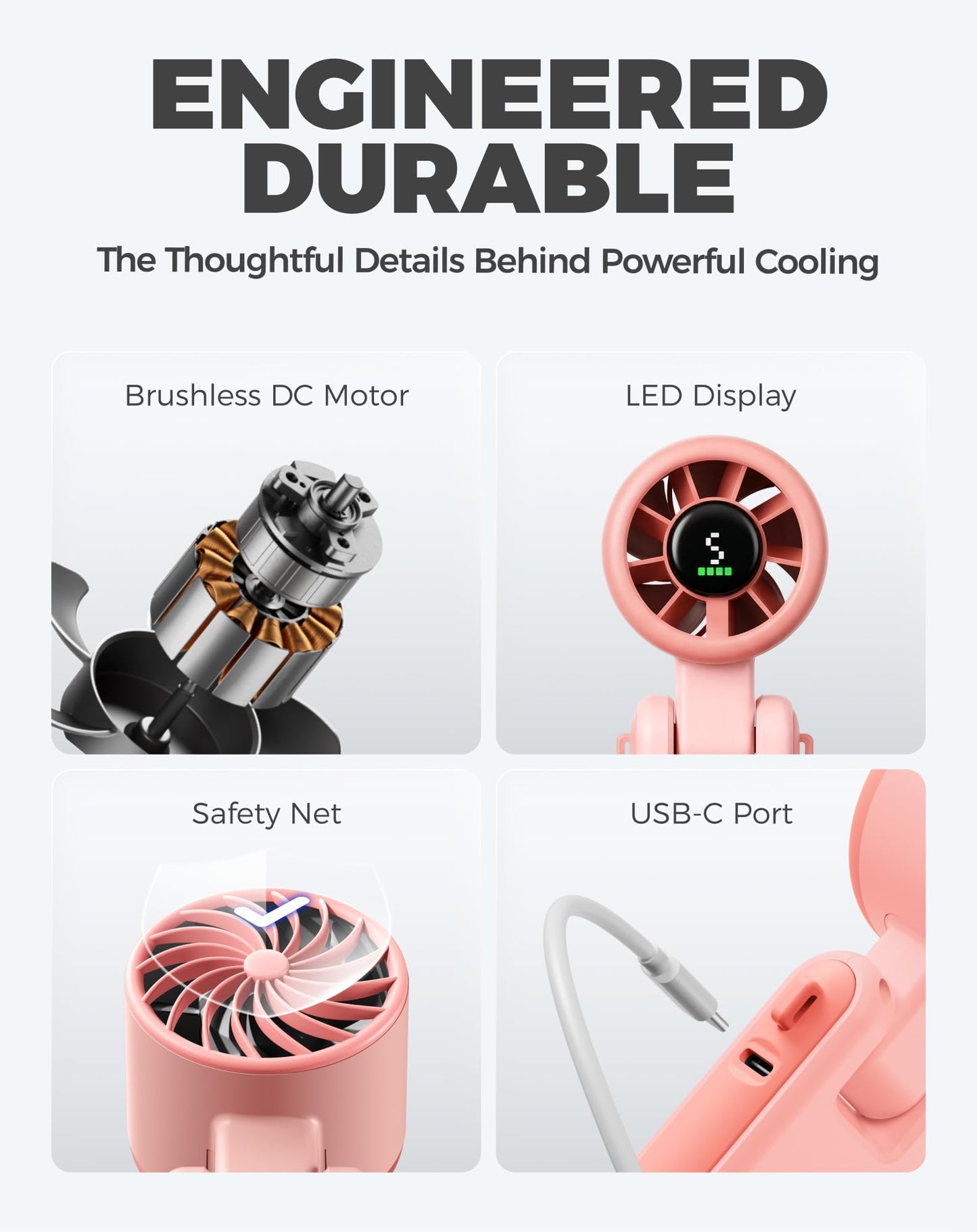 Diveblues Portable Handheld Turbo Fan, 5 Gear Wind, Battery Operated, Up to 12 Working Hours, 3 IN 1 Hand Fan with Air Turbo Tech Cooling Fan for Outdoor Activities, Travel, Working, Silvery white