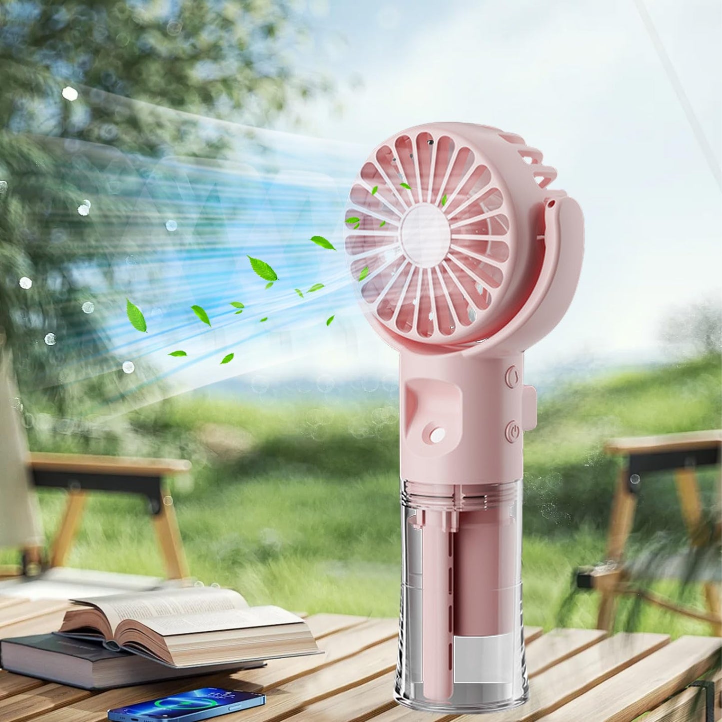Handventilator mit Wasserkühlung, Tragbarer Handventilator USB Wiederaufladbarer, 4 Geschwindigkeiten, Mini Ventilator mit Wasserkühlung Hand, Ventilator Akku Hand Fan für Reisen Büro (Lila)