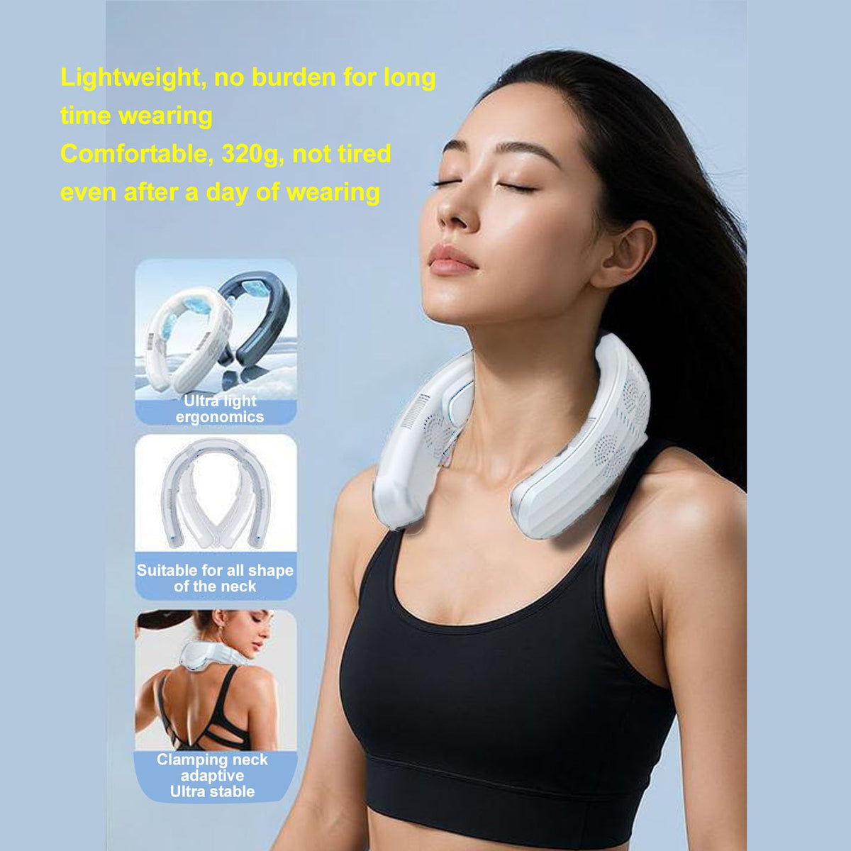 Tragbarer Nackenventilator mit Kühlung und Heizung, wiederaufladbarer tragbarer Ventilator mit 10.000 mAh, 3 Geschwindigkeiten, Halbleitertechnologie, leise für Reisen, Strand, (Helles Schwarz)