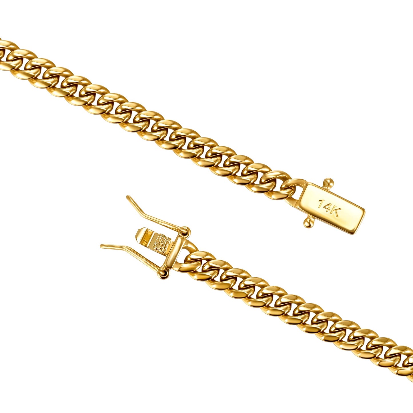 TRIPOD JEWELRY 4 mm 6 mm Miami Cuban Link Kette 14 K Echt vergoldet 316L Edelstahl massive Halskette oder Armband für Damen und Herren (Doppel-Sicherheitsverschluss, Weihnachts- oder Geburtstagsgeschenk.) (6 mm, 8,0 Zoll)