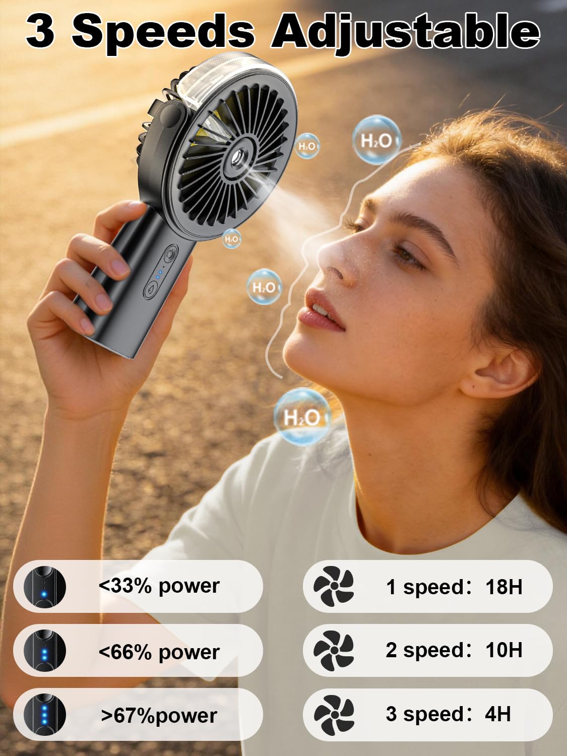 Handventilator Akku Aufladbar mit Wasserkühlung, 6000mAh Tragbarer Mini Ventilator mit 3 Gänge, Ventilatoren Leise Klein mit 4–18 Laufzeit, Portable USB Hand Fan für Sommer, Reise, Outdoor, Blau